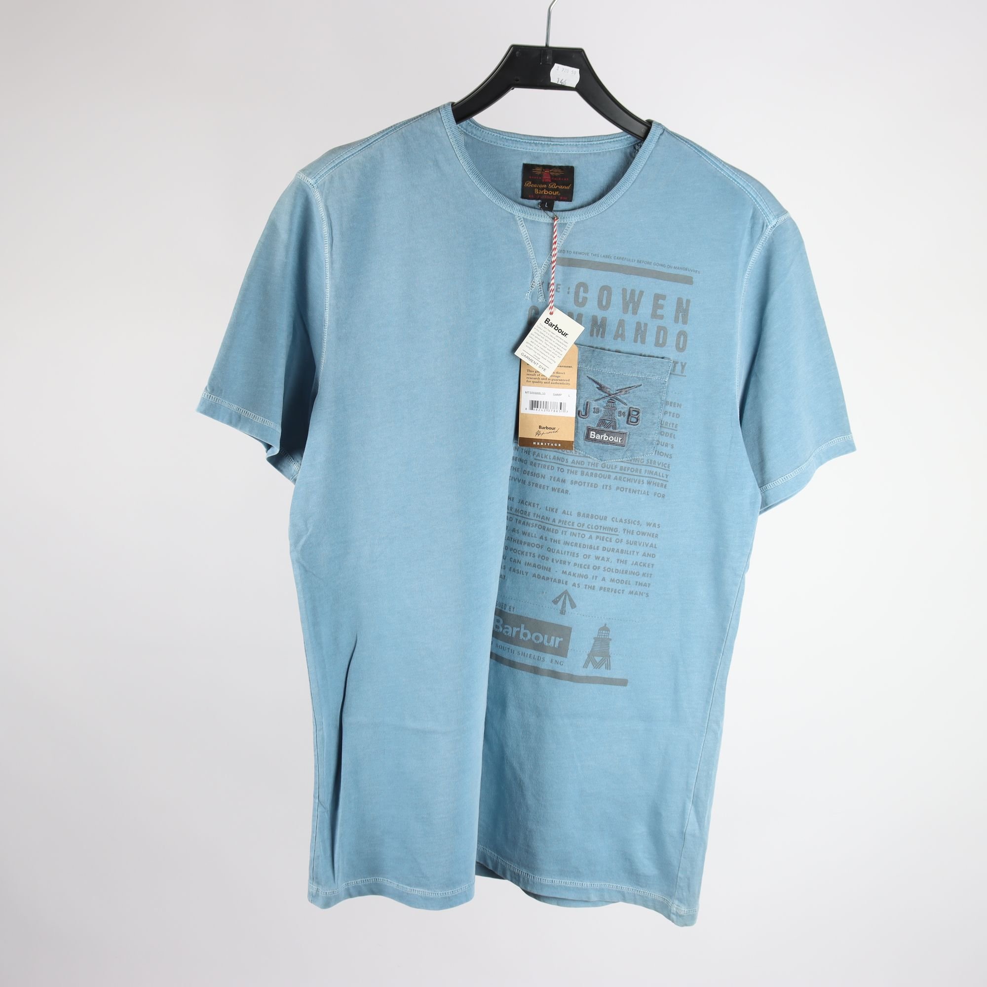 T-shirt, Barbour, blå, stl. L