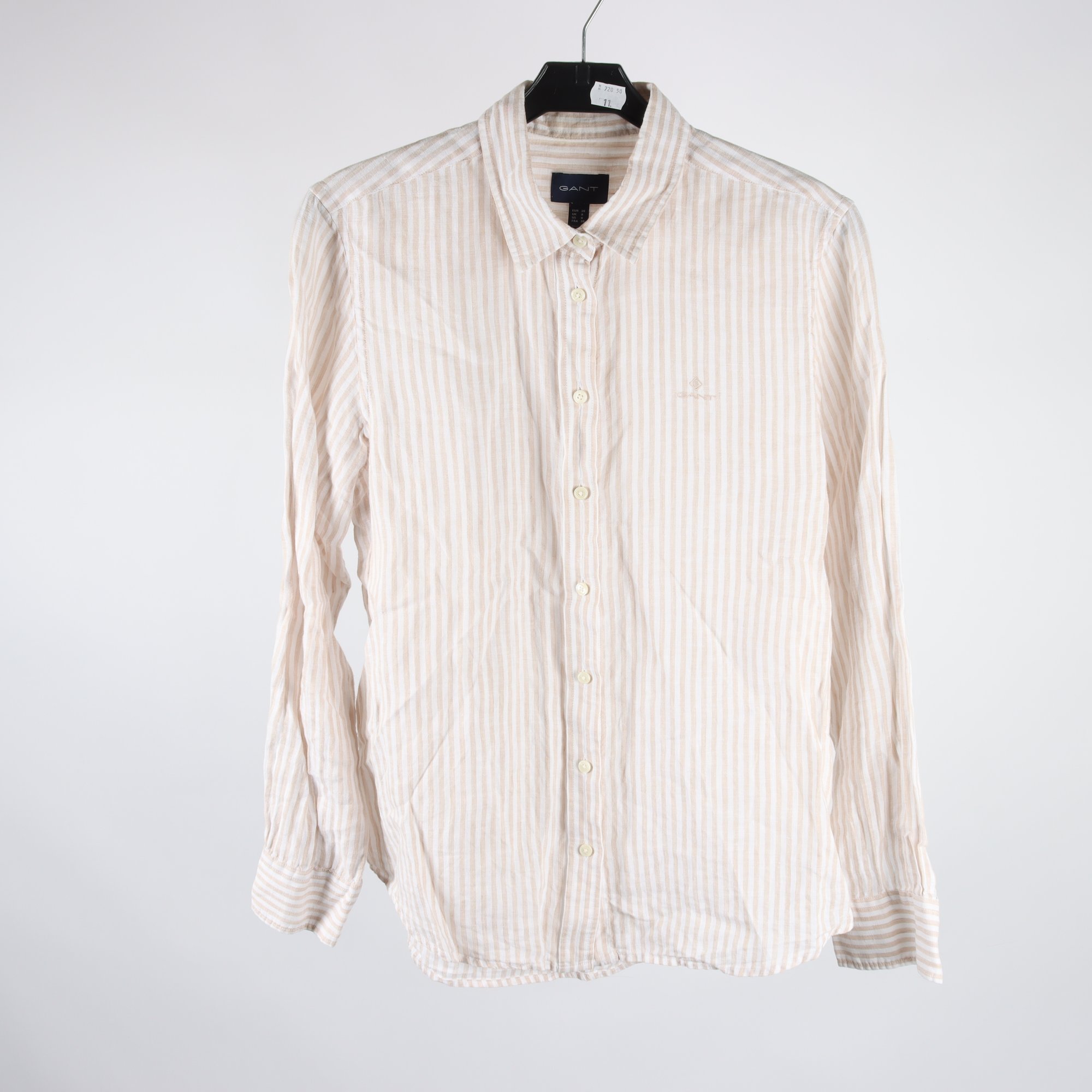 Blus, Gant, vit, beige, randig, stl. 36