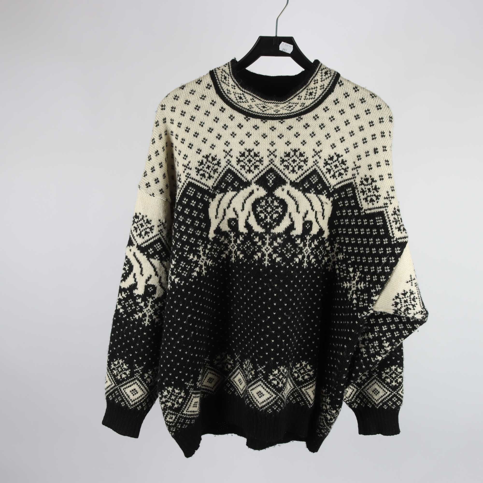 Tröja, Skjaeveland Norway, svart, vit, mönstrad, stl ca.XL-XXL