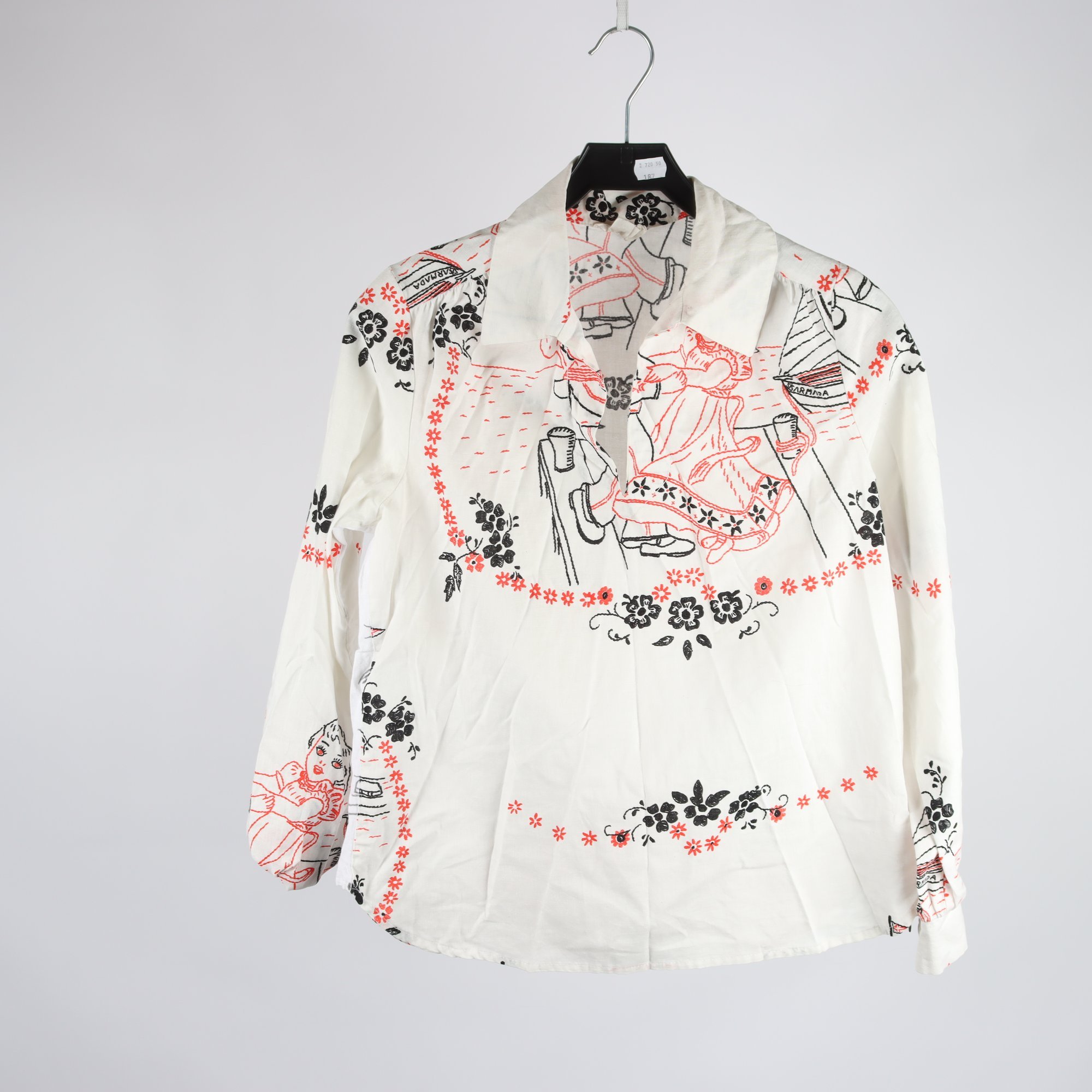 Blus, vintage, Scantex oy Finland, vit, mönstrad, stl. 38