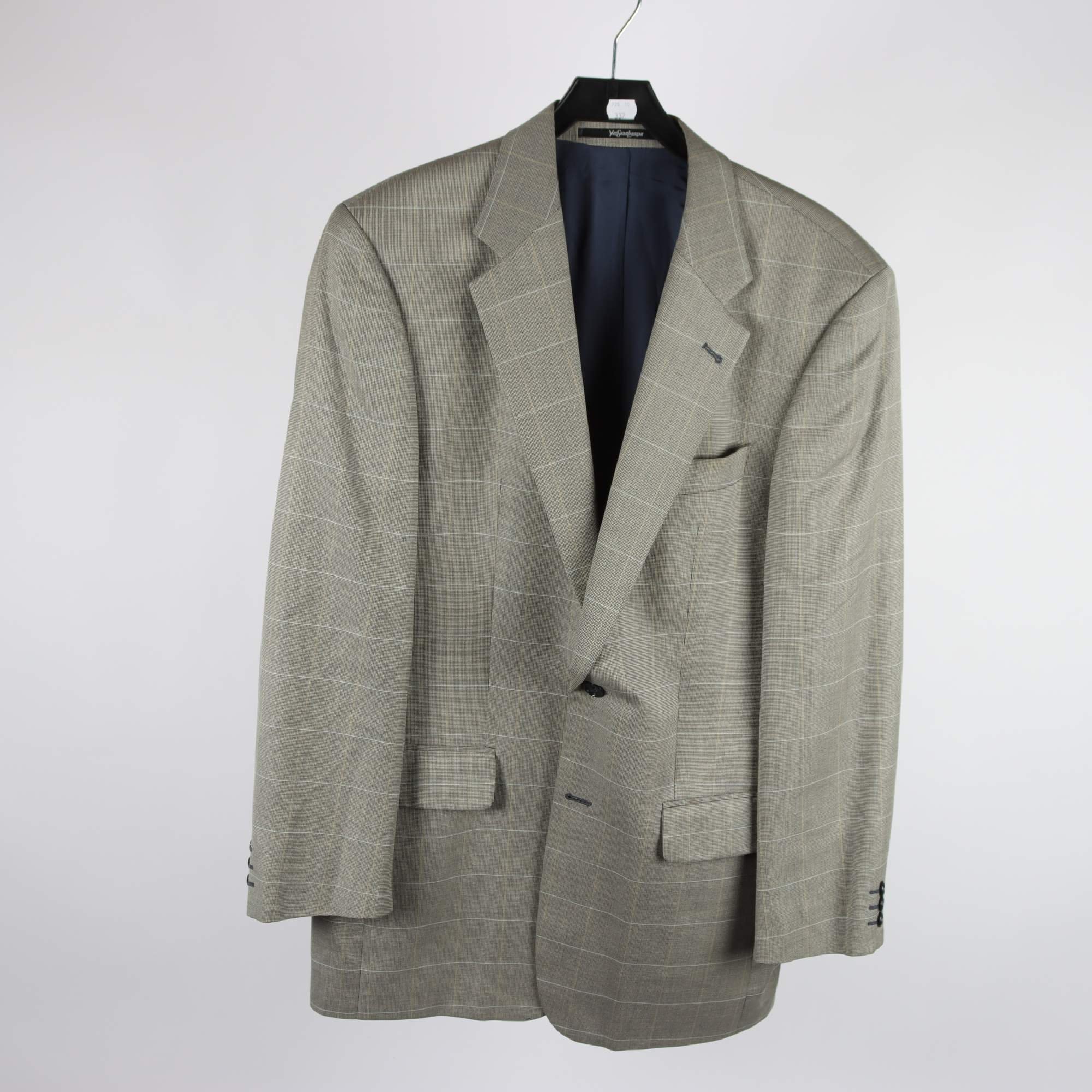 Kavaj, Yves Saint Laurent, grå, rutig, ull, silke, stl. 98.