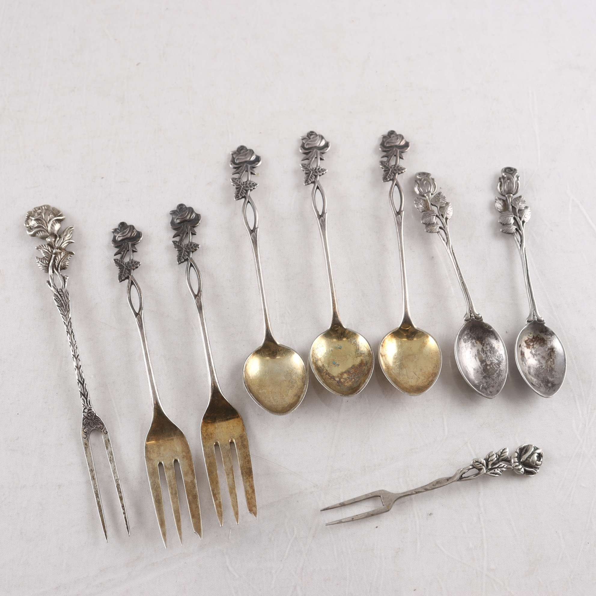 Skedar, gafflar, silver, Rosmodell, stämplade, Finland, import