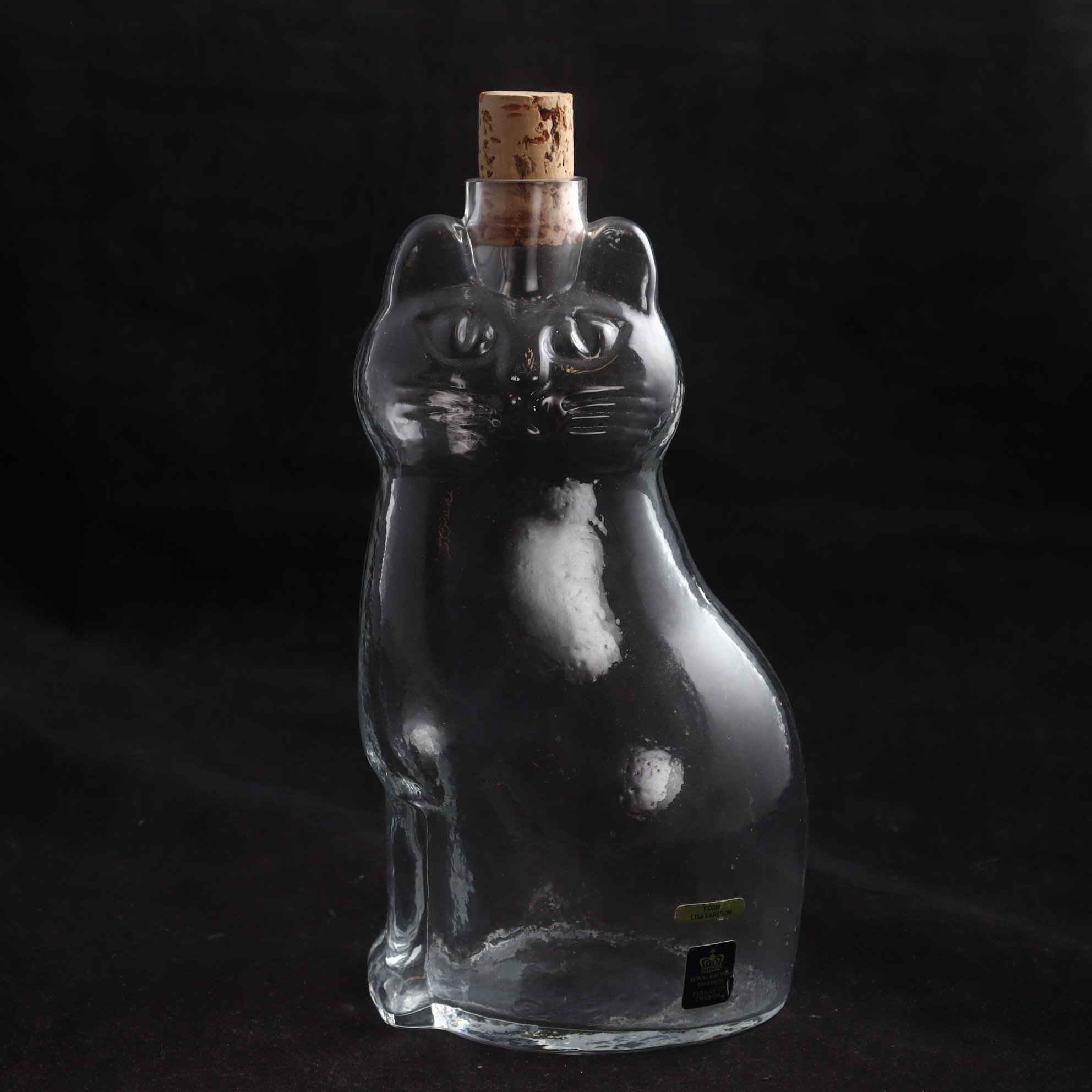 Karaff, katt, glas, Lisa Larson, Royal Krona. Samfraktas ej.