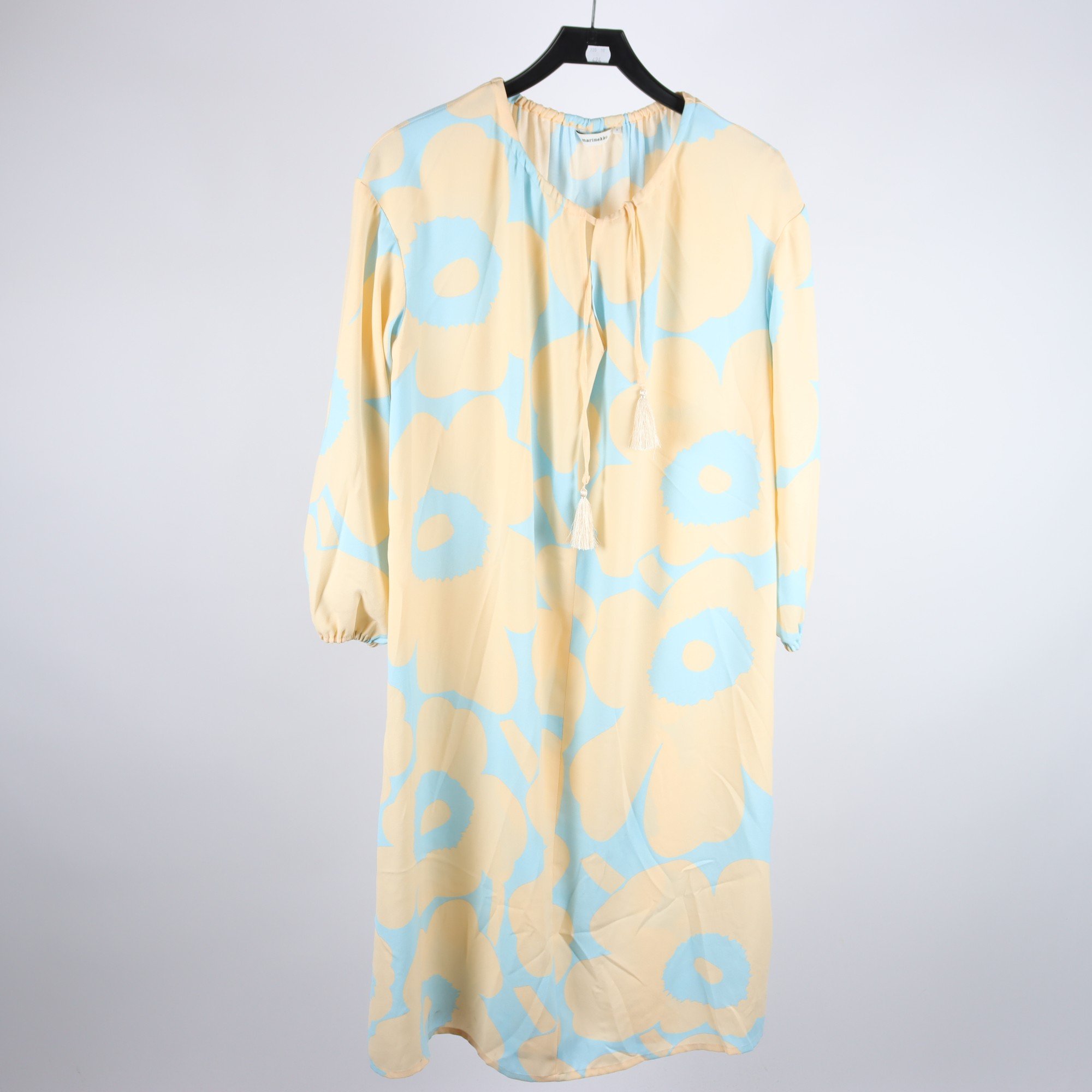 Klänning, Marimekko, blommig, beige, ljusblå, stl. S.