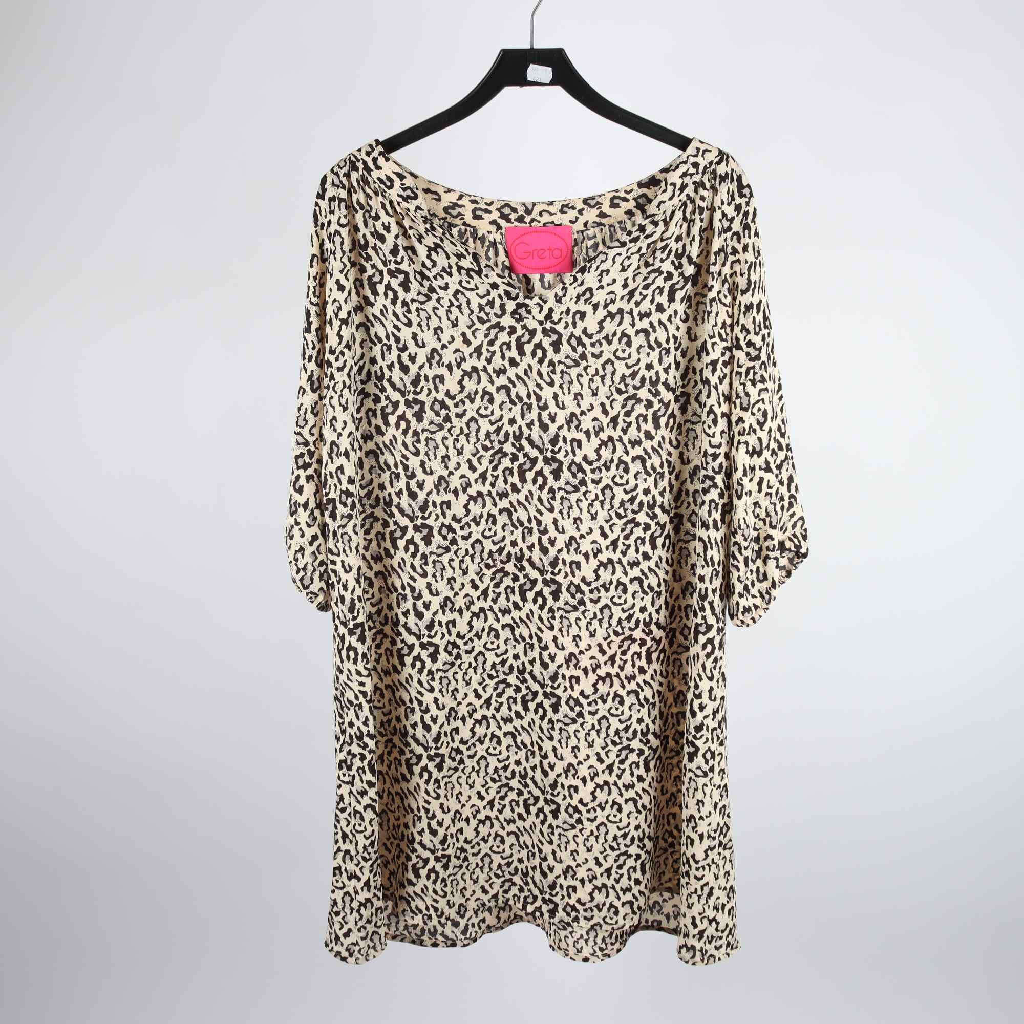 Klänning, Greta, beige, svart, 100% silke, stl. ca. L/XL