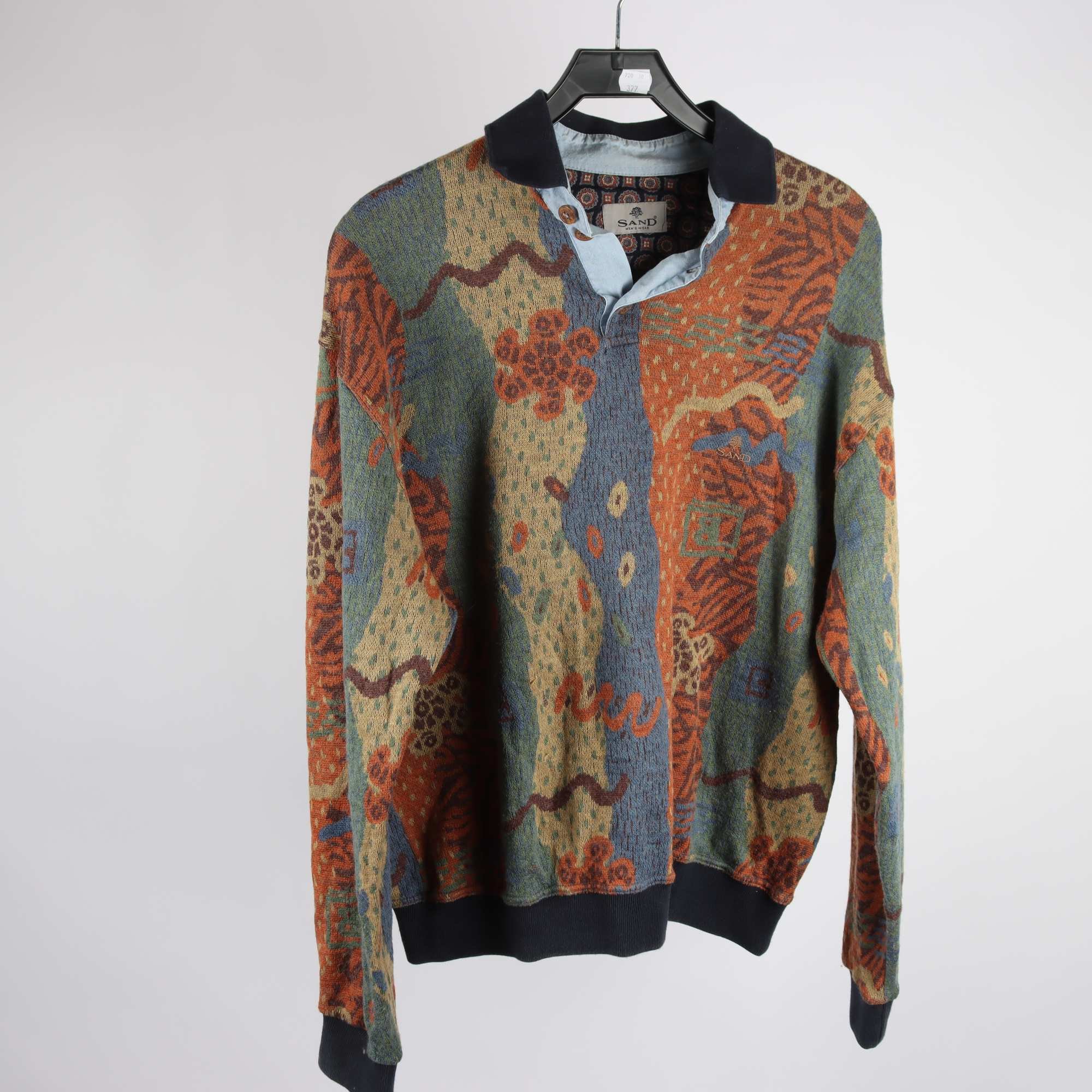Tröja, Sand, mönstrad,blå,orange, ullmix, stl. L.