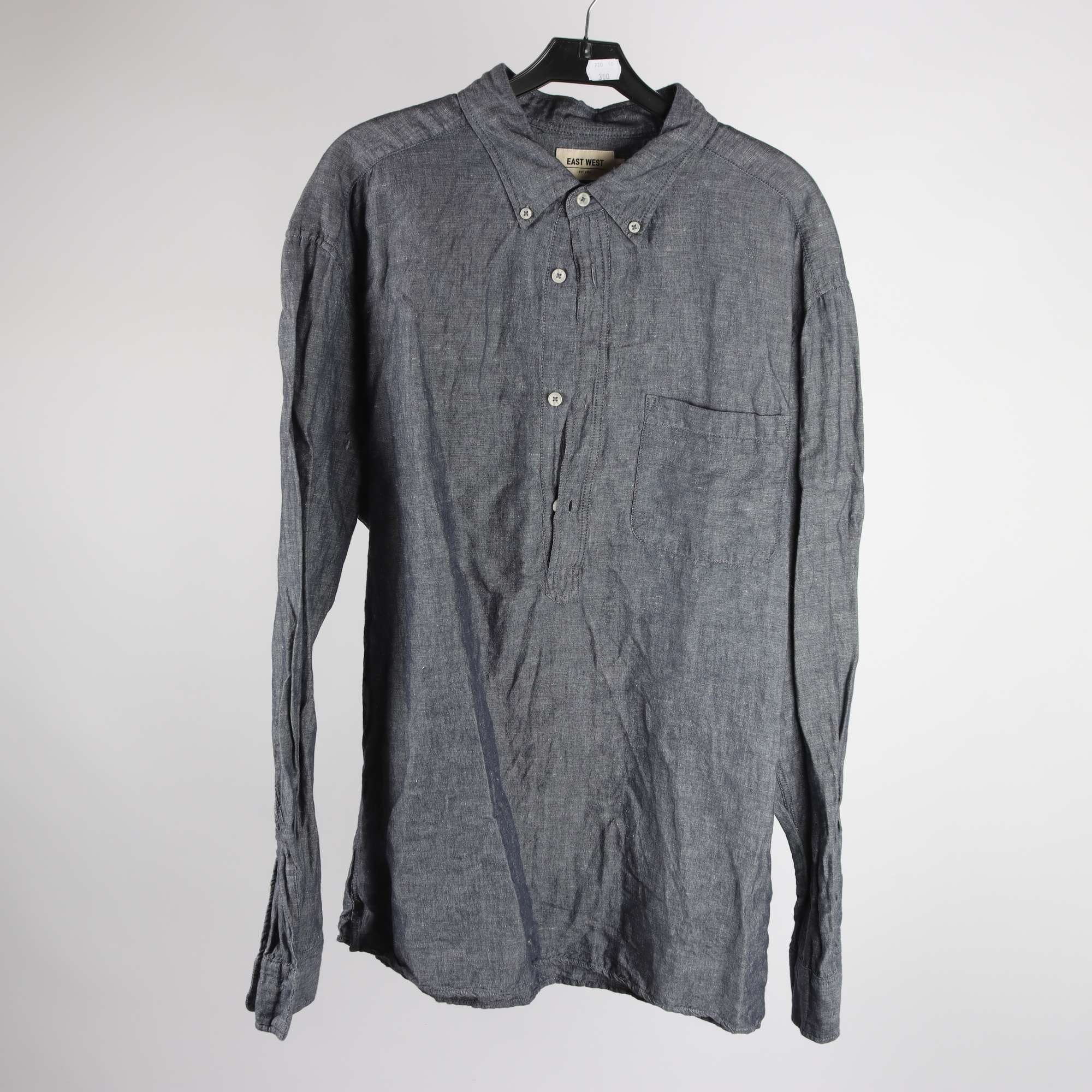 Skjorta, East West, grå, blå, lin, stl. XXL.
