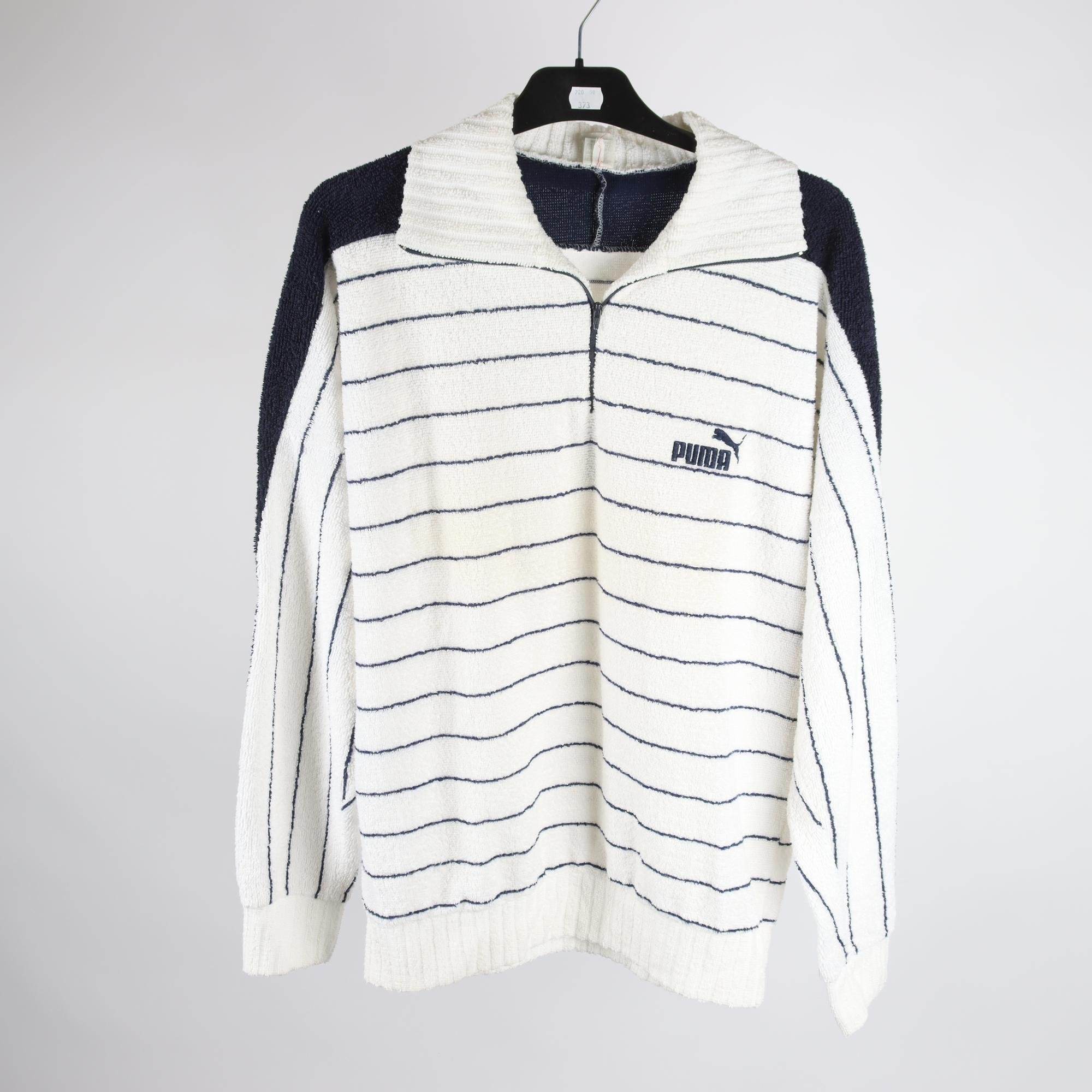 Tröja, Puma, vit, blå, frotté, retro, stl. XL.