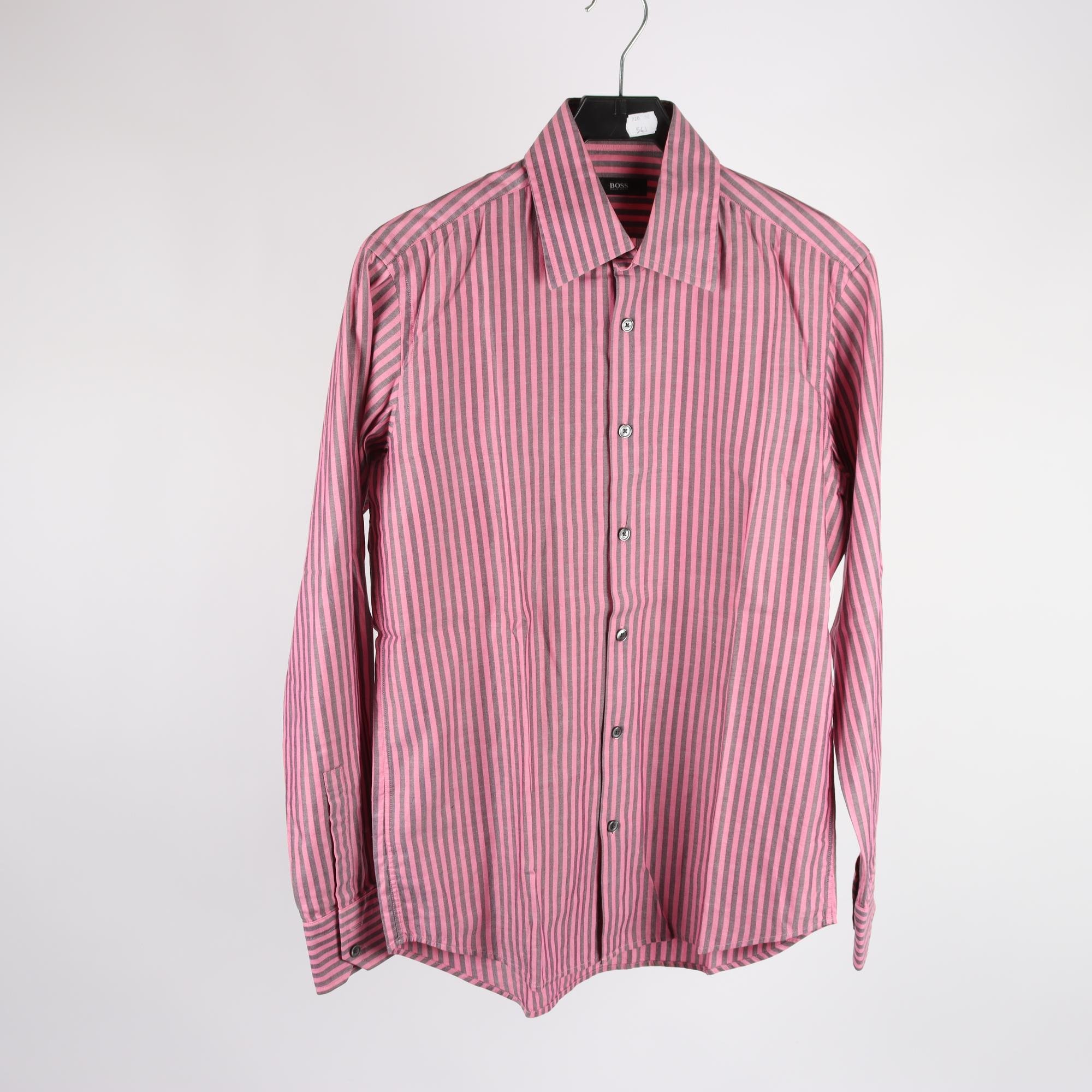 Skjorta, Hugo Boss, randig, rosa, brun, stl. 39.