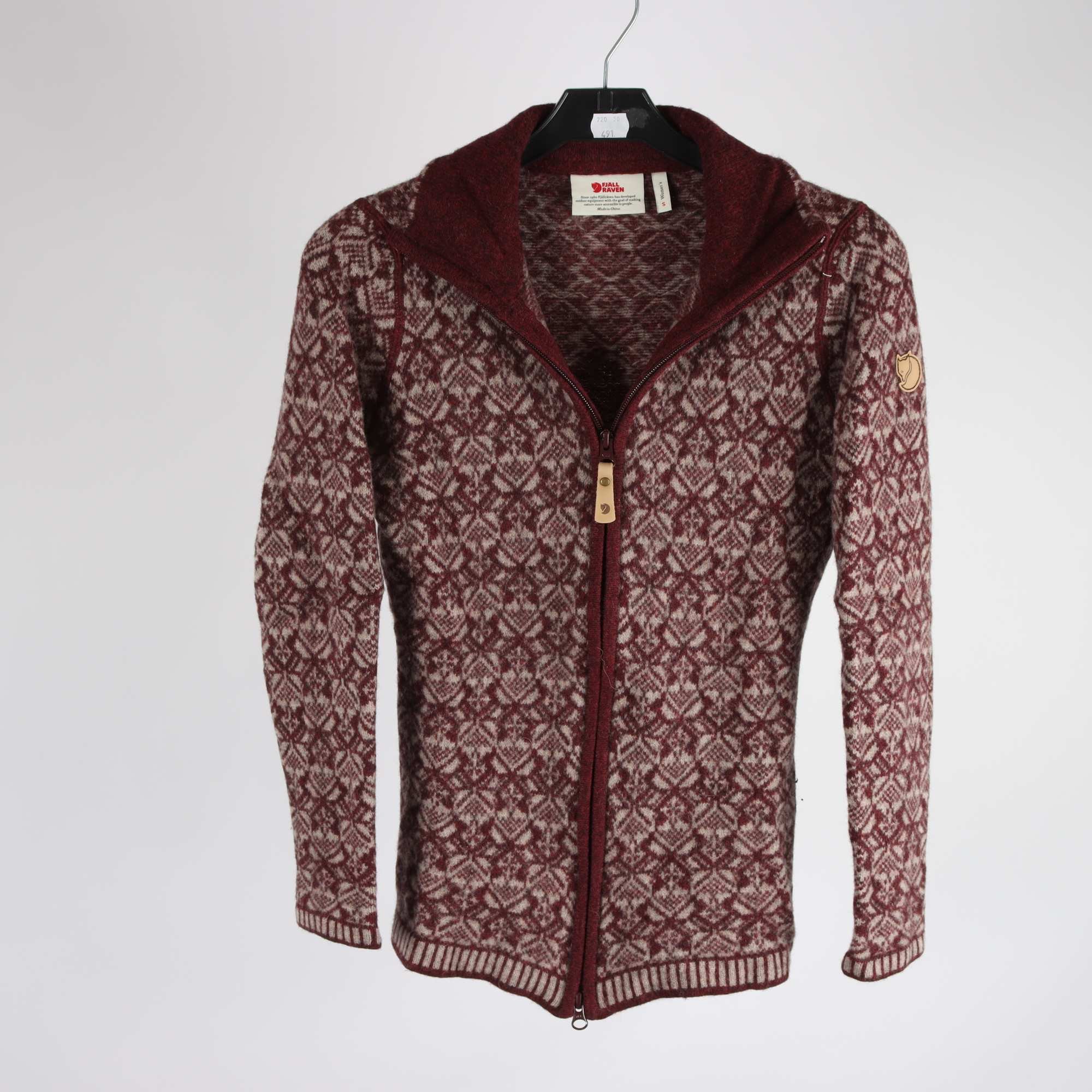 Kofta, Fjällräven, grå,vinröd, ull, stl. S