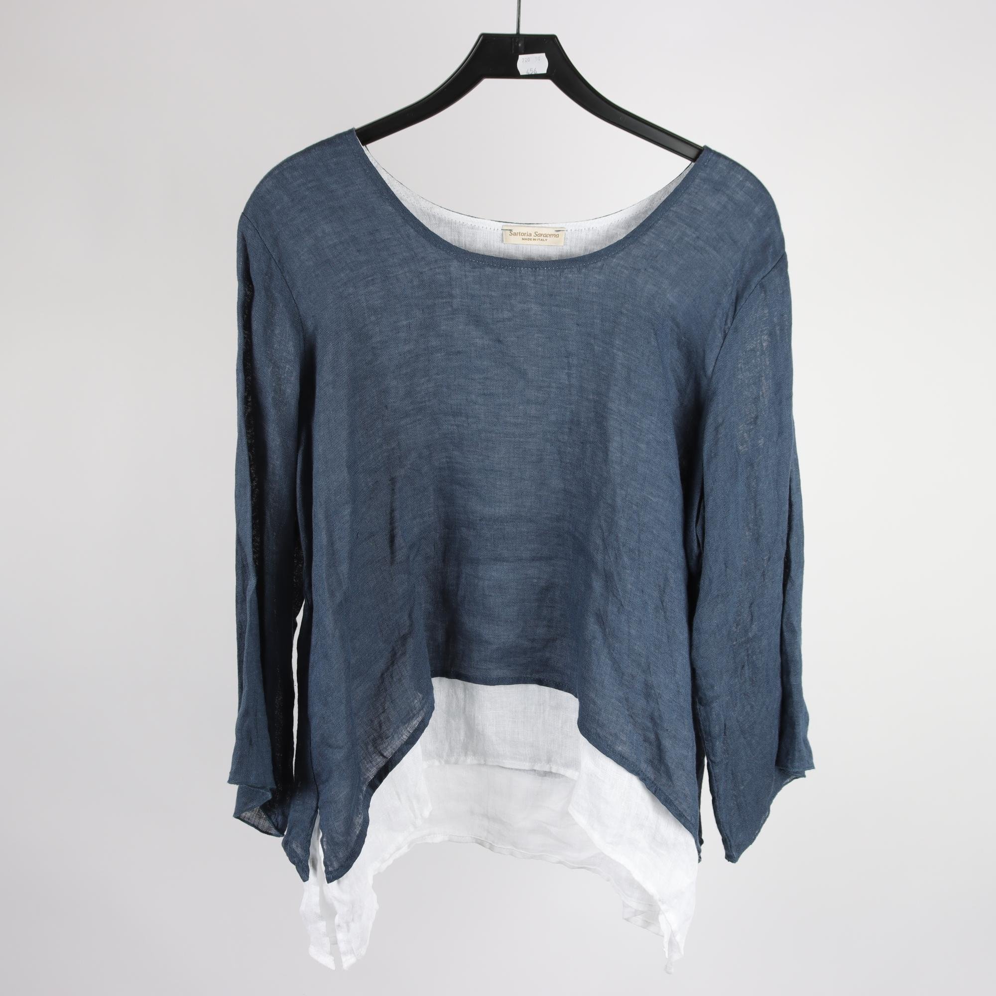 Blus,Sartoria Saracena, blå, vit, lin, stl. L.