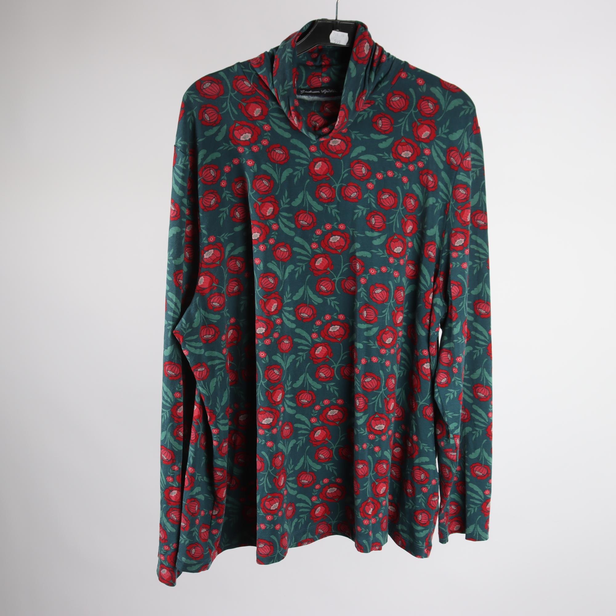Tröja, Gudrun Sjödén, grön, röd, blommig, stl. XXL.