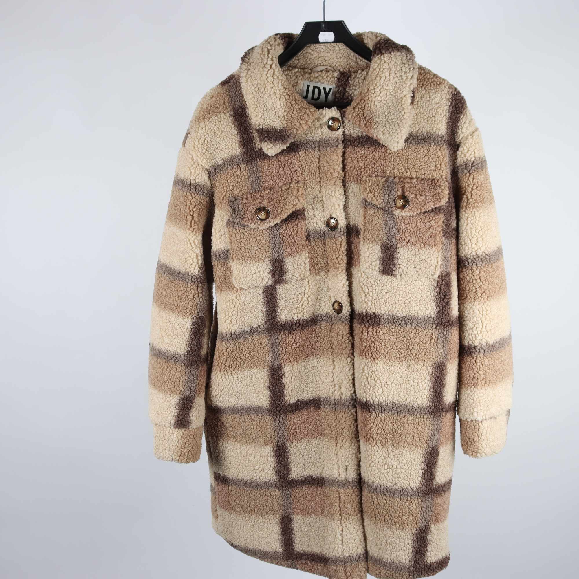 Fodrad teddykappa, JDY, beige, brun, pile, stl. M.