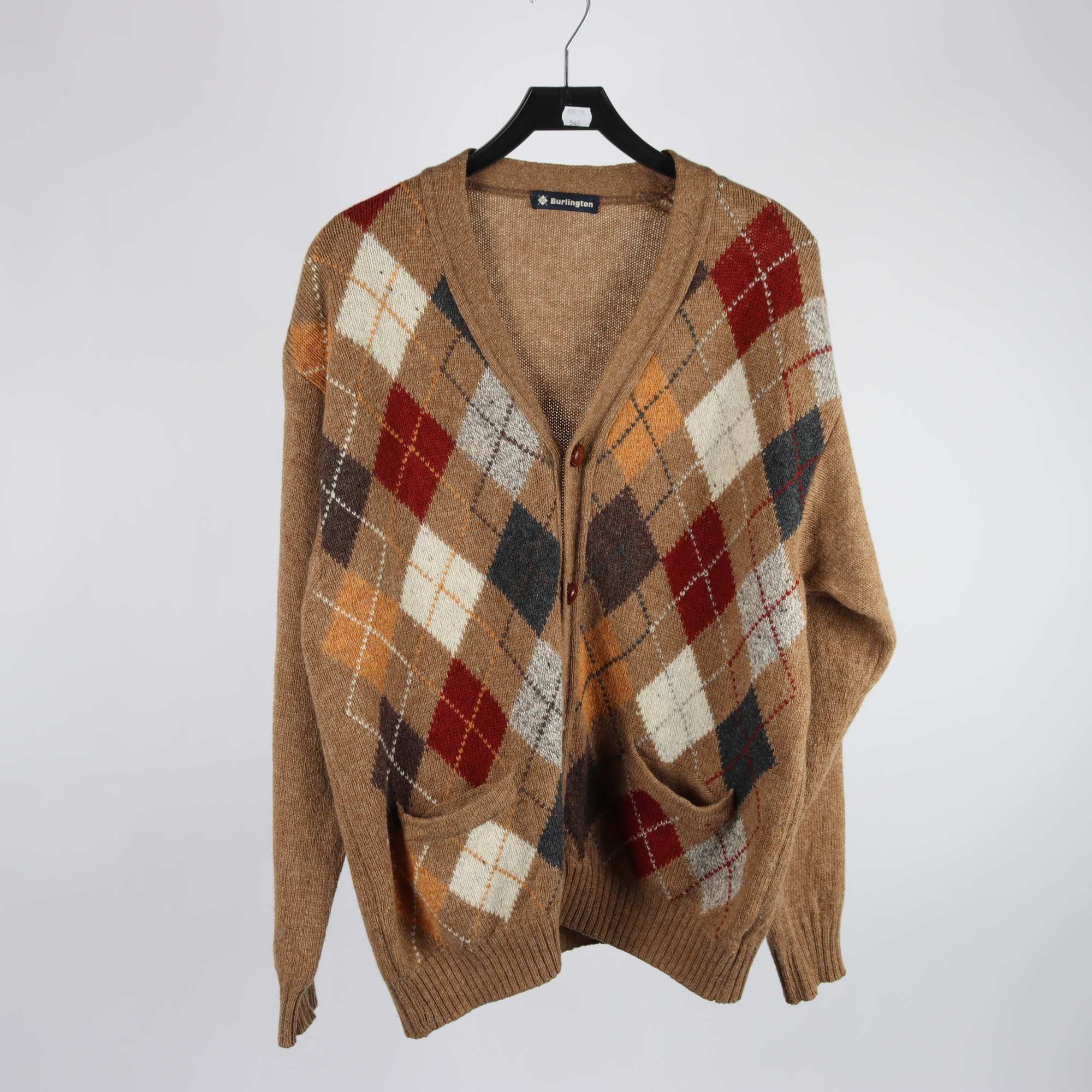 Kofta, Burlington, rutig, brun, ull, stl. 52.