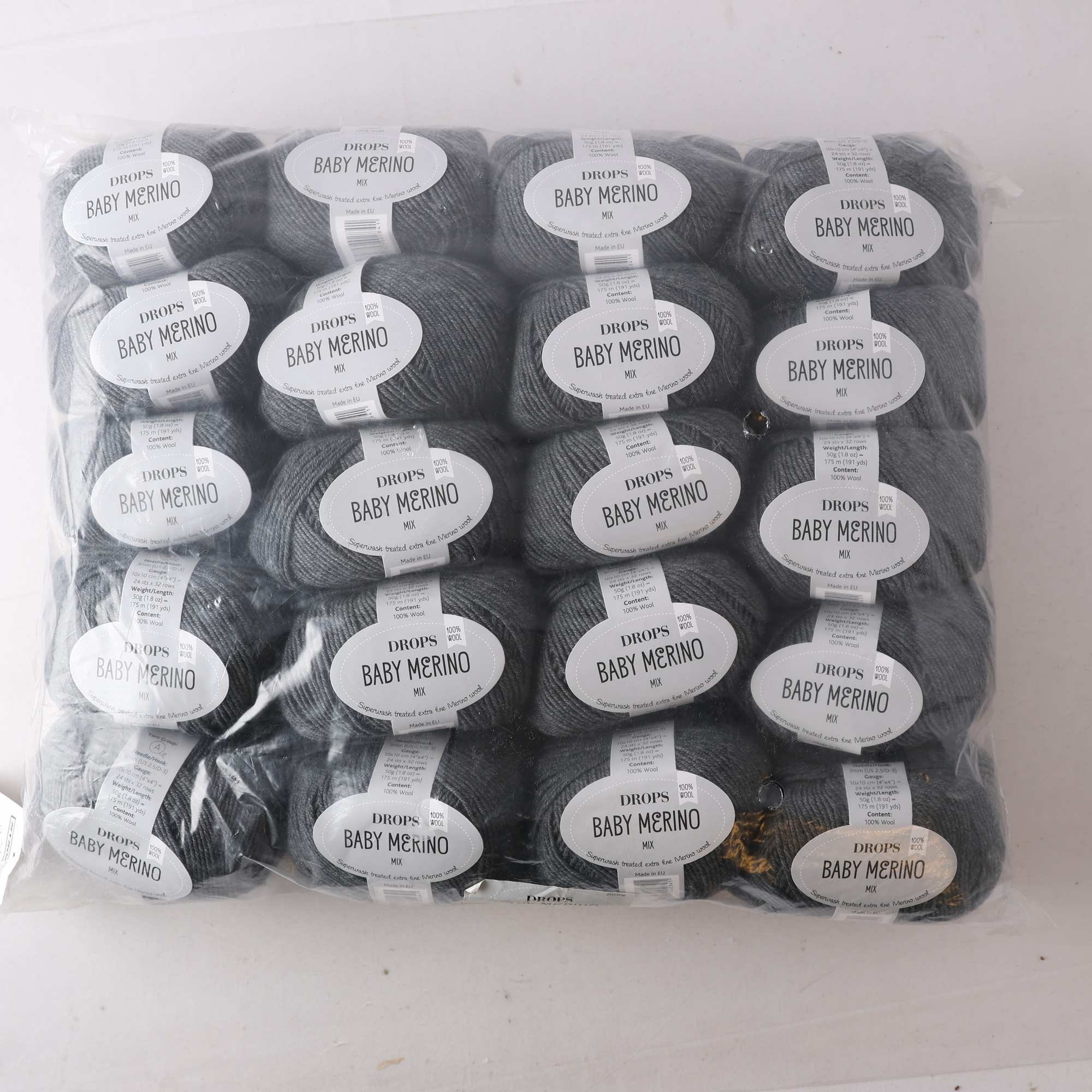 Garn, Baby Marino, grå, ull, 20 stl.