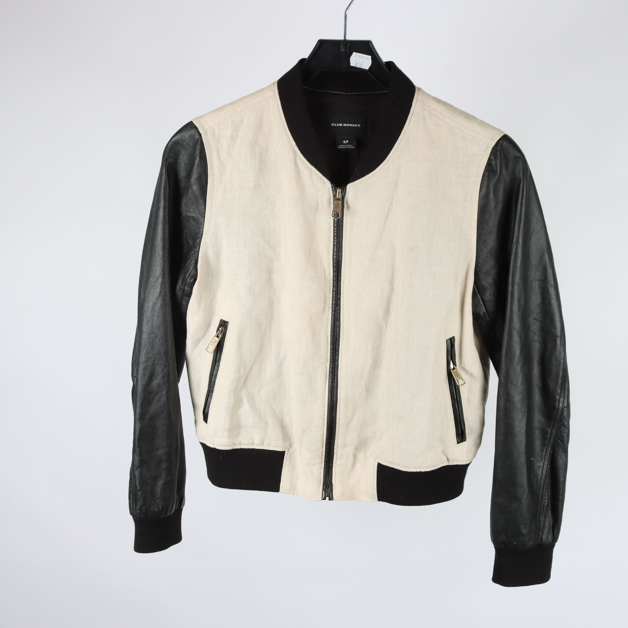 Jacka Club Monaco, beige, svart, 100% linne, stl. 100% skinn, stl. S