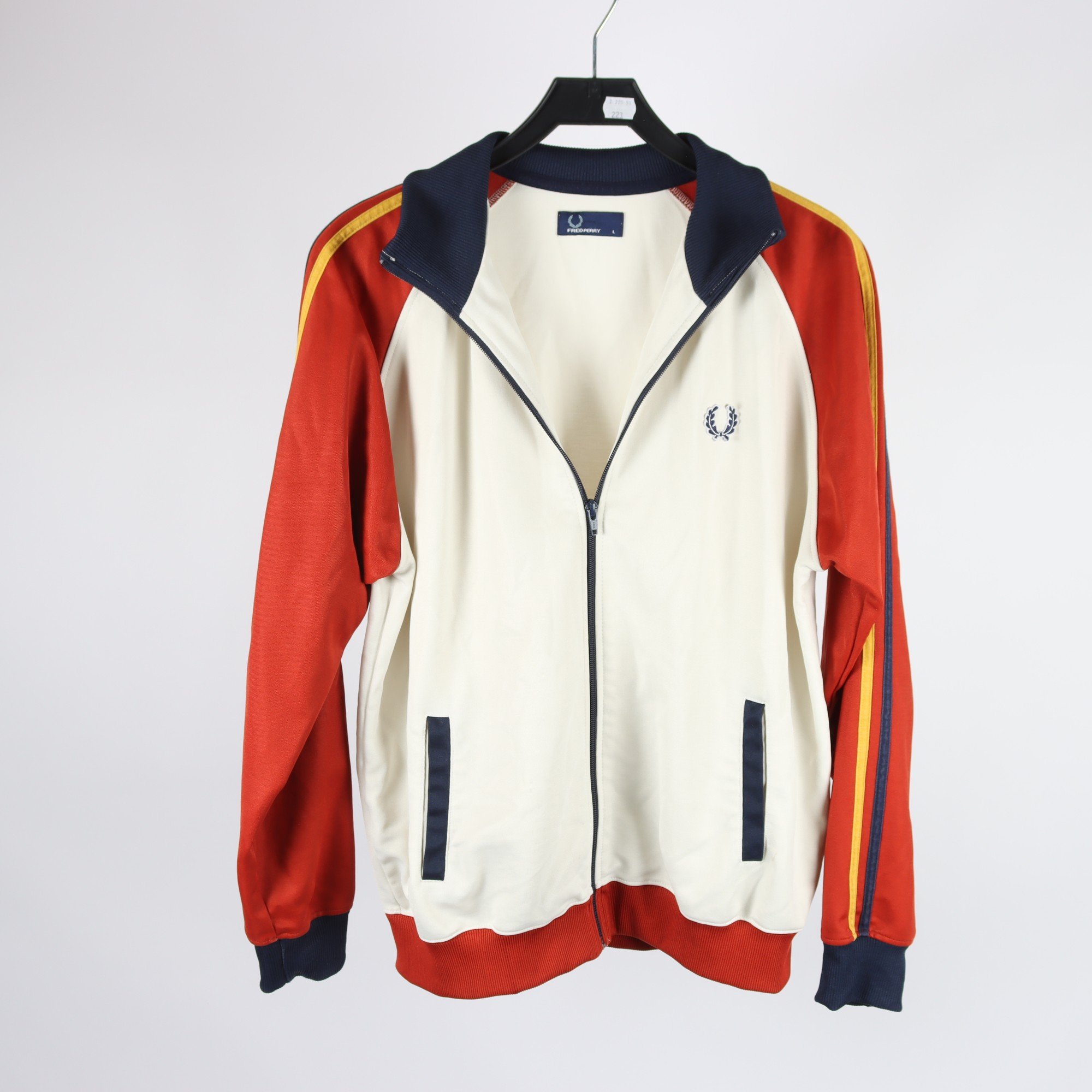 Sportjacka, Fred Perry, vit, brun, blå, stl. L