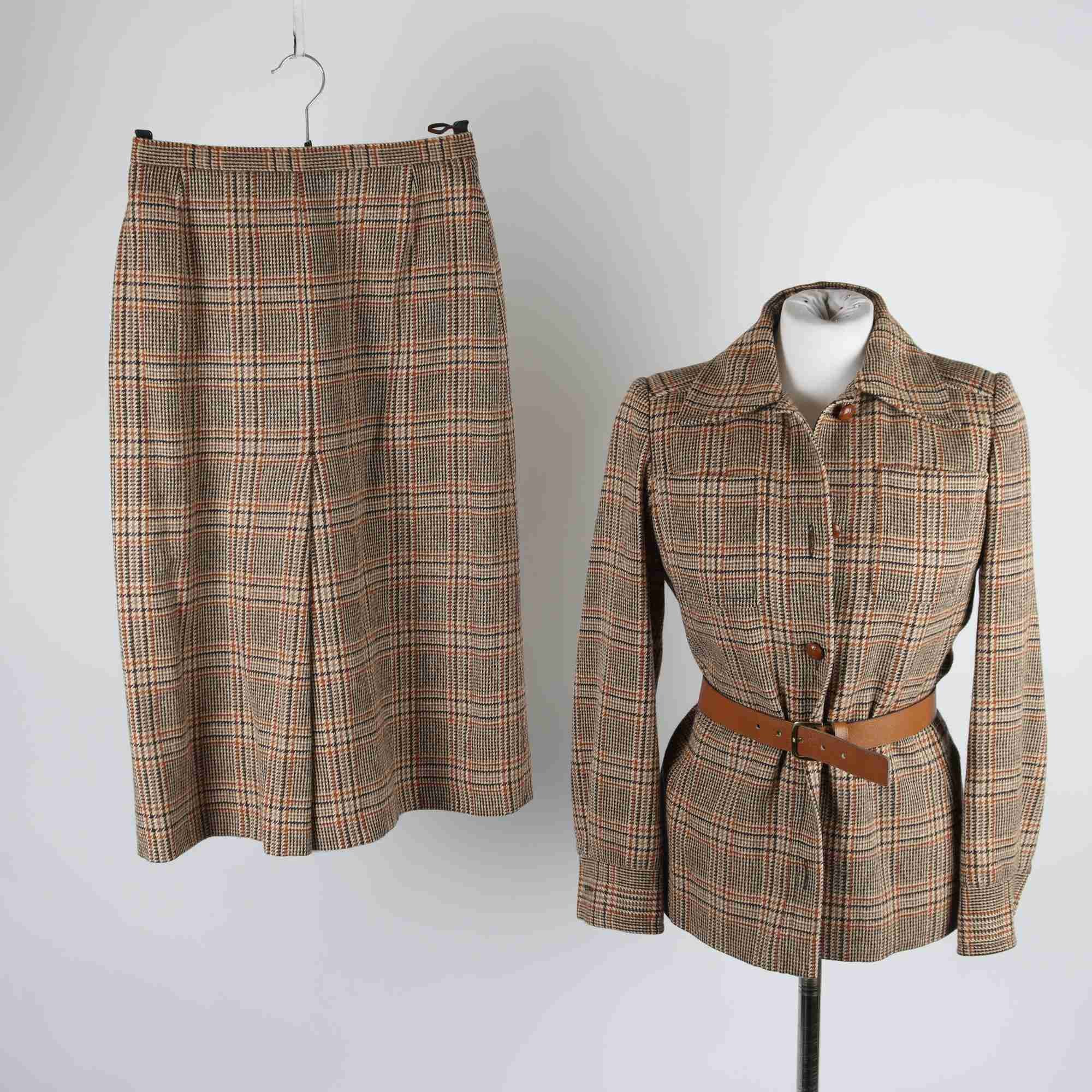 2 delat set, kavaj/kjol, vintage, Miss Dior, brun, stl ca. XS/S