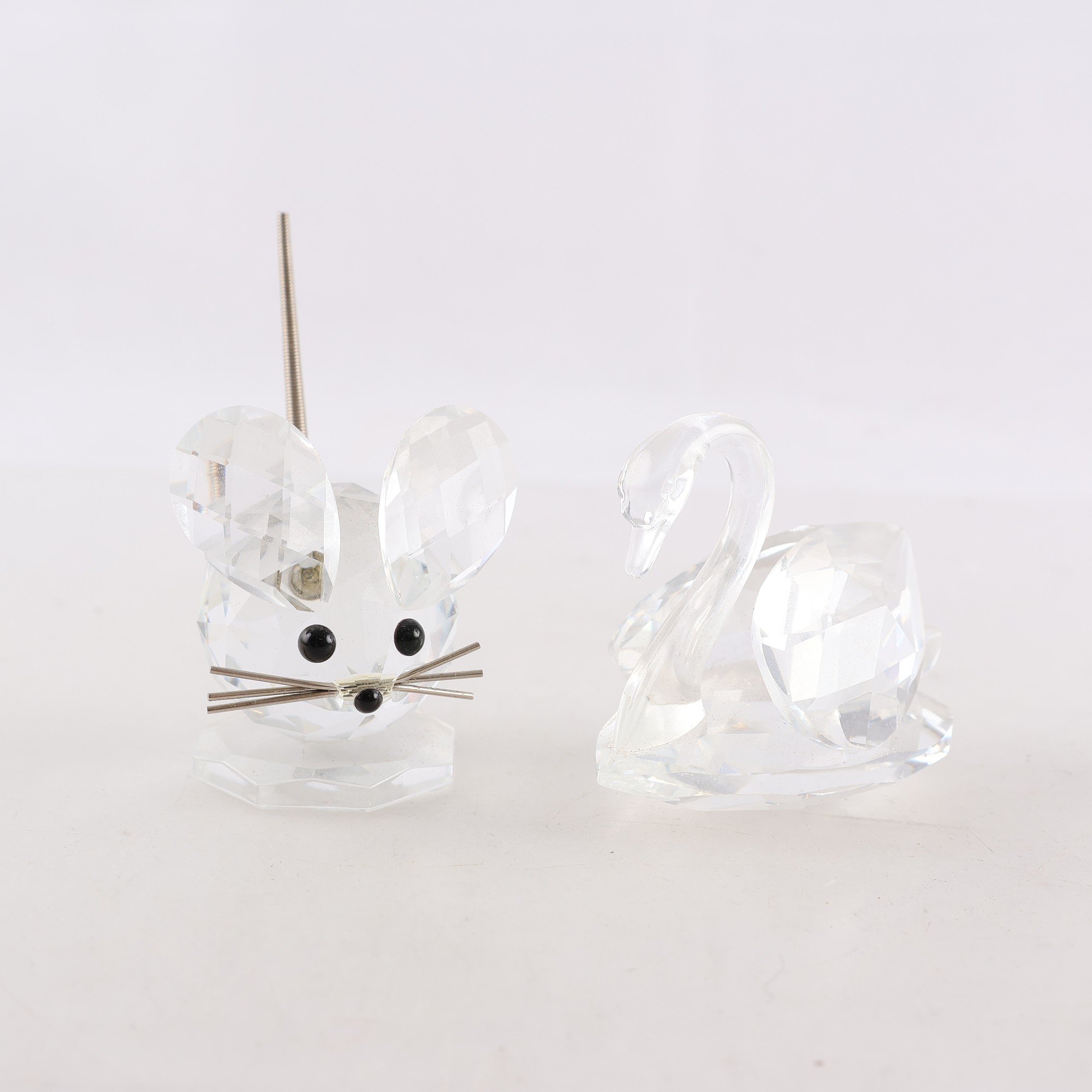 Figuriner, kristall, mus & svan, Swarovski, 2 st