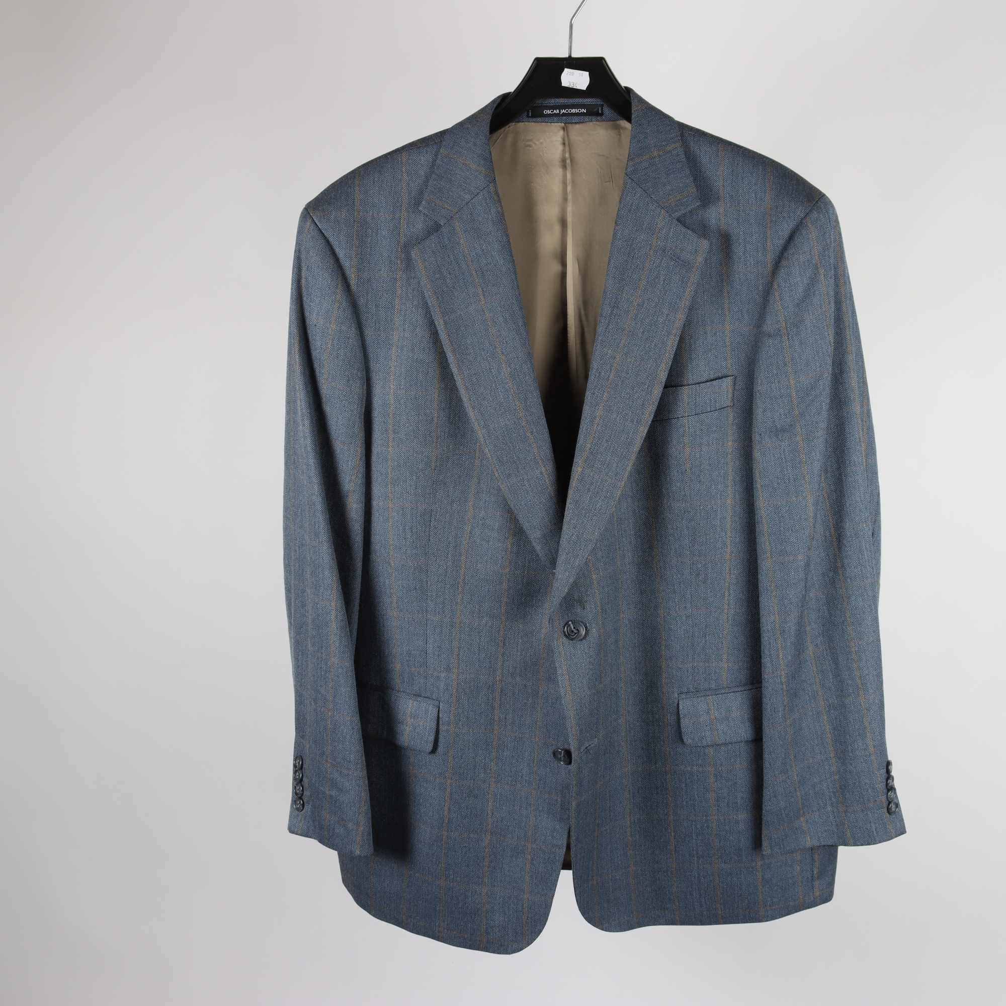 Kavaj, Oscar Jacobson, blå, rutig, ull, silke, lin, cashmere, stl. D104.
