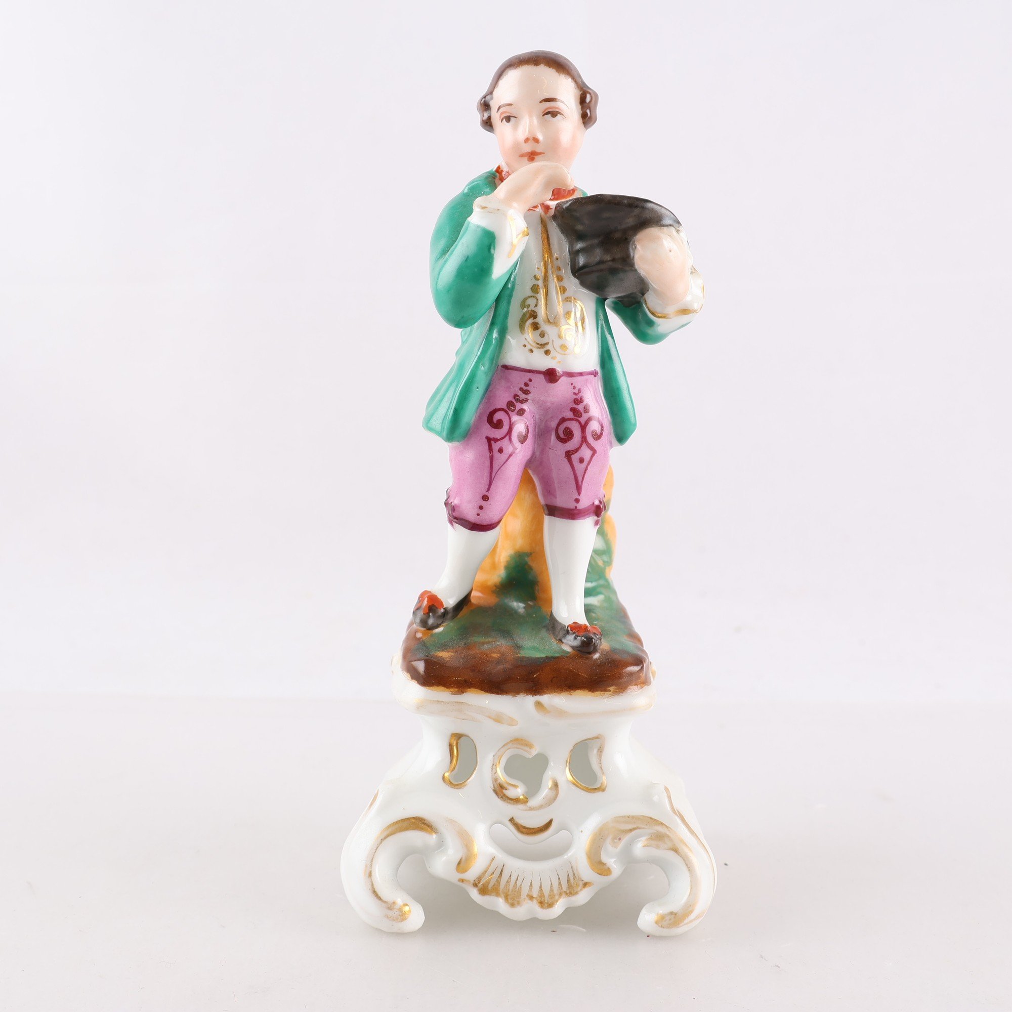 Figurin, bläckställ, försäljare med ägg i sin hatt, omärkt, ca 1850-tal