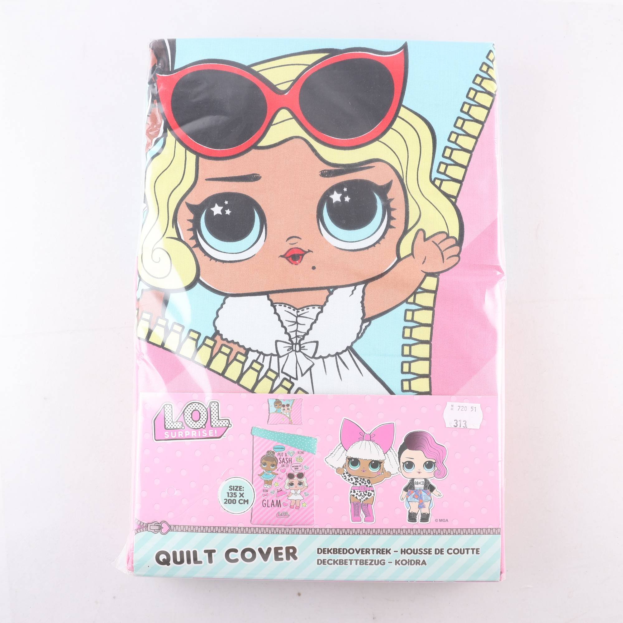 Påslakanset, LOL, rosa, stl. 135×200 cm, 80×80 cm.