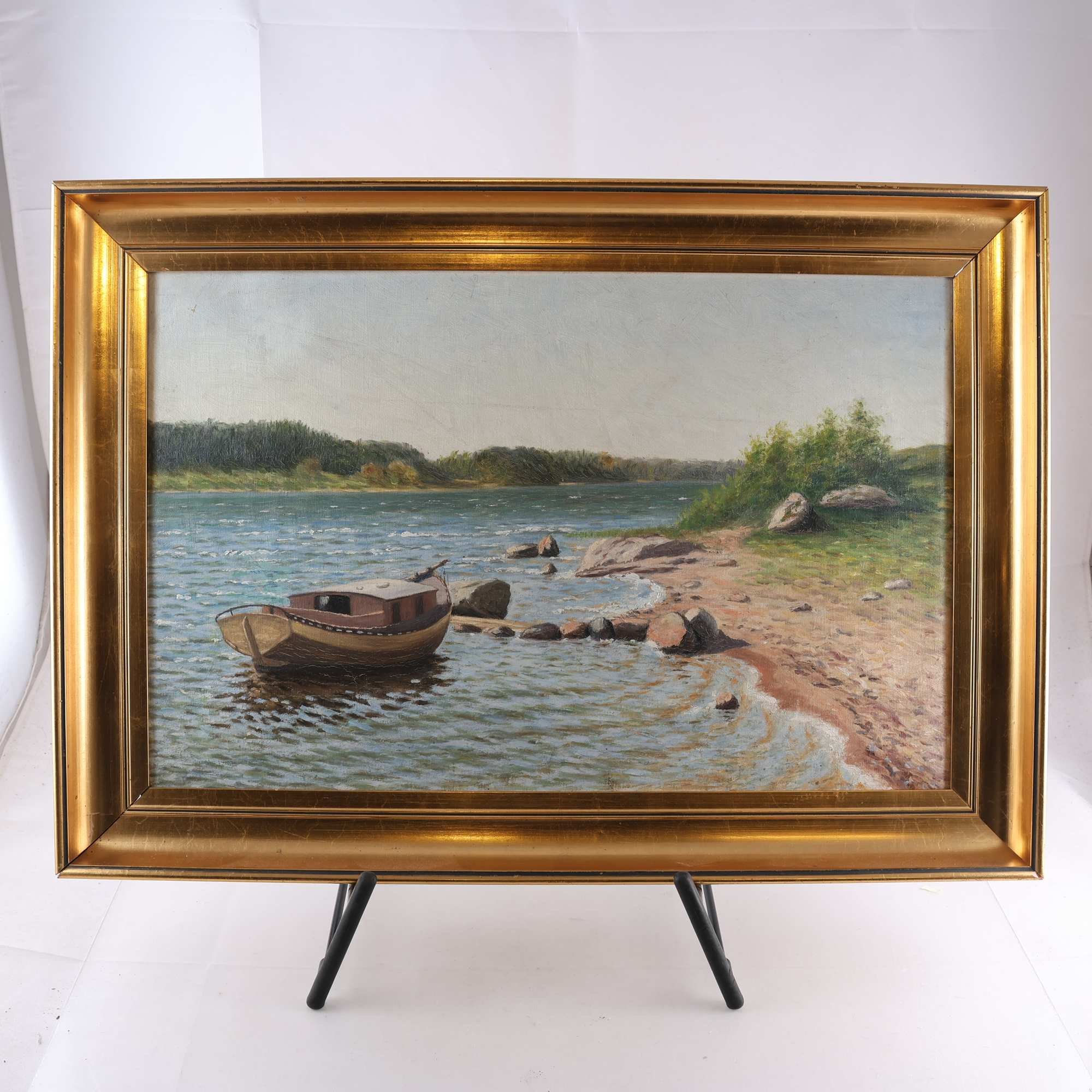 Olja på duk, sjöstrand, osignerad. Endast avhämtning.