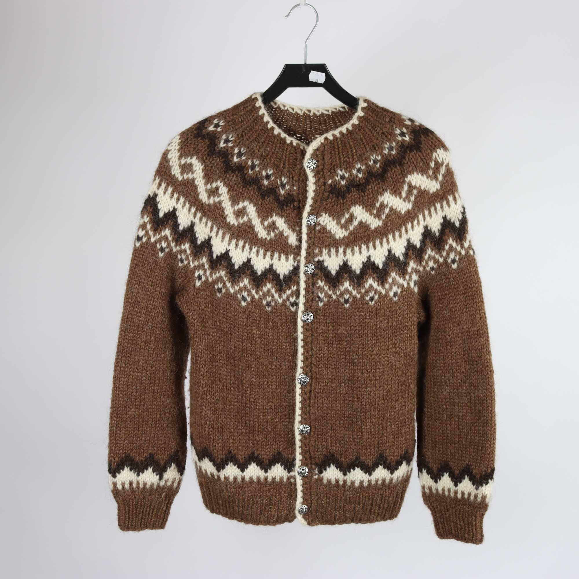 Hemstickad tröja, Okänd, brun, vit, stl ca. M