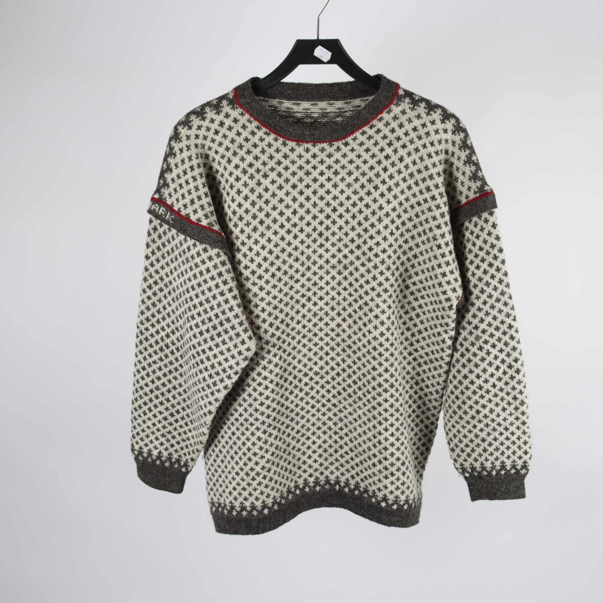 Tröja, Okänd, grå, beige, ull, stl. ca. L.