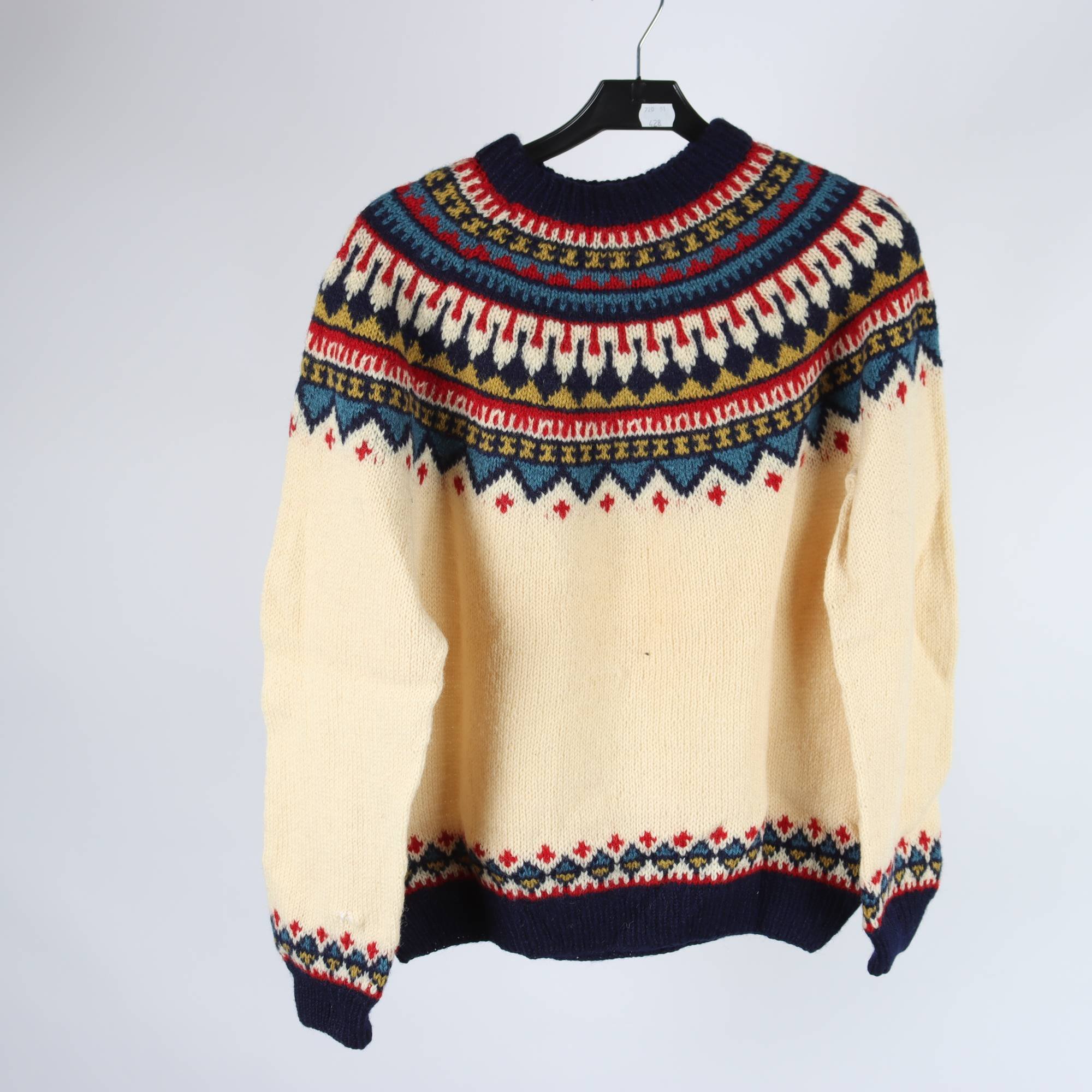 Tröja, Okänd, beige, blå, ull, stl. ca. XS/S