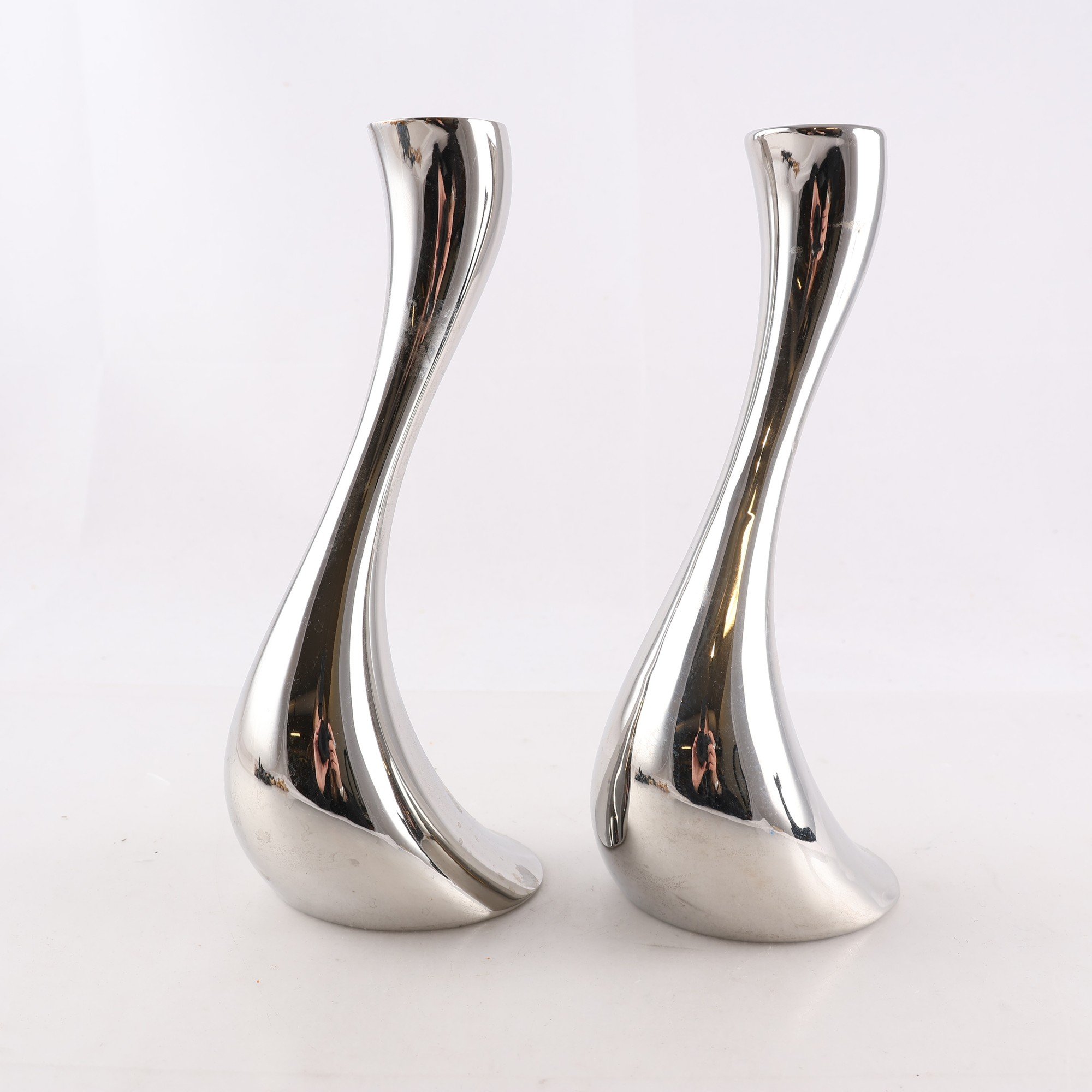 Ljusstakar, rostfritt stål, ”Kobra”, Georg Jensen, 2 st