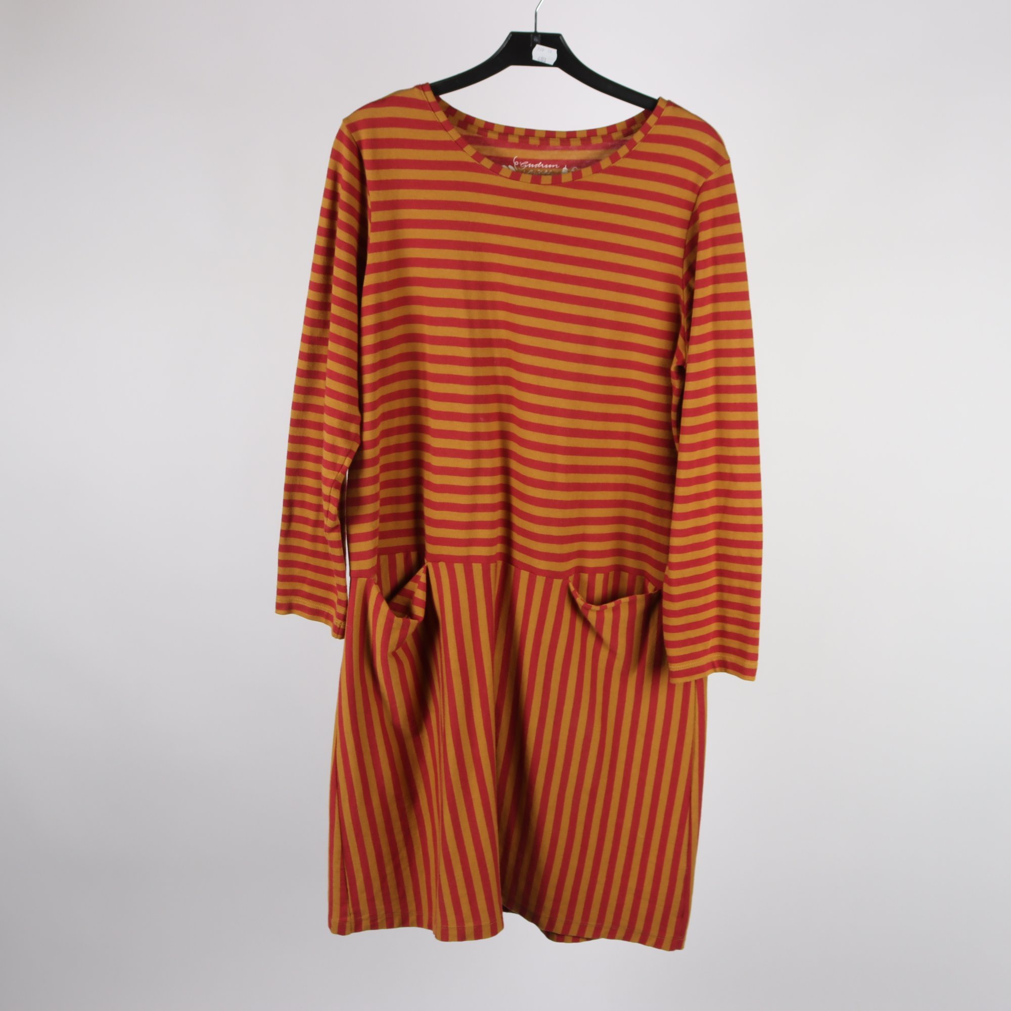 Klänning, Gudrun Sjödén, randig, vinröd, senapsgul, stl. M.