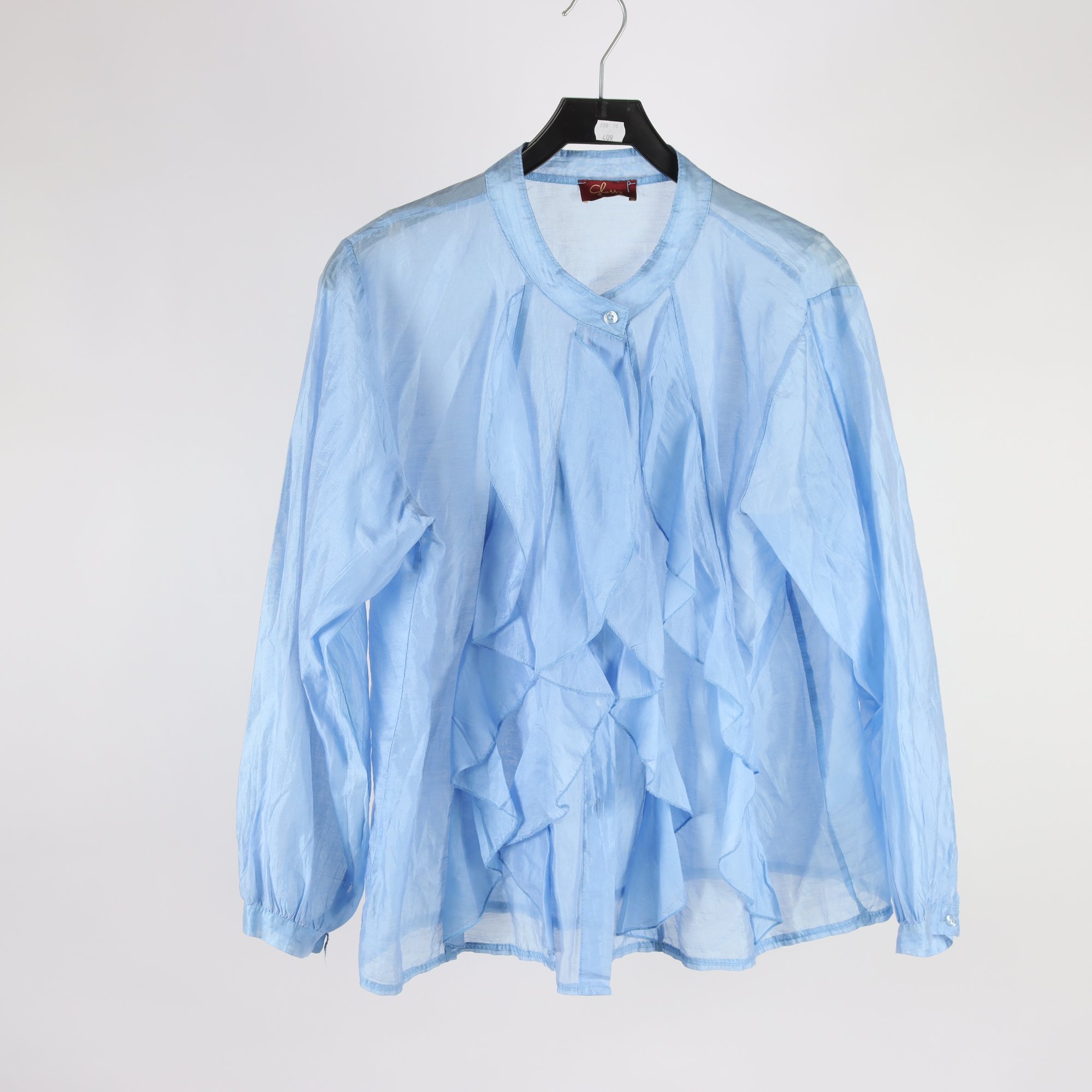 Blus, Glossy Paris, ljusblå, 10% silke, stl. ca. M/L