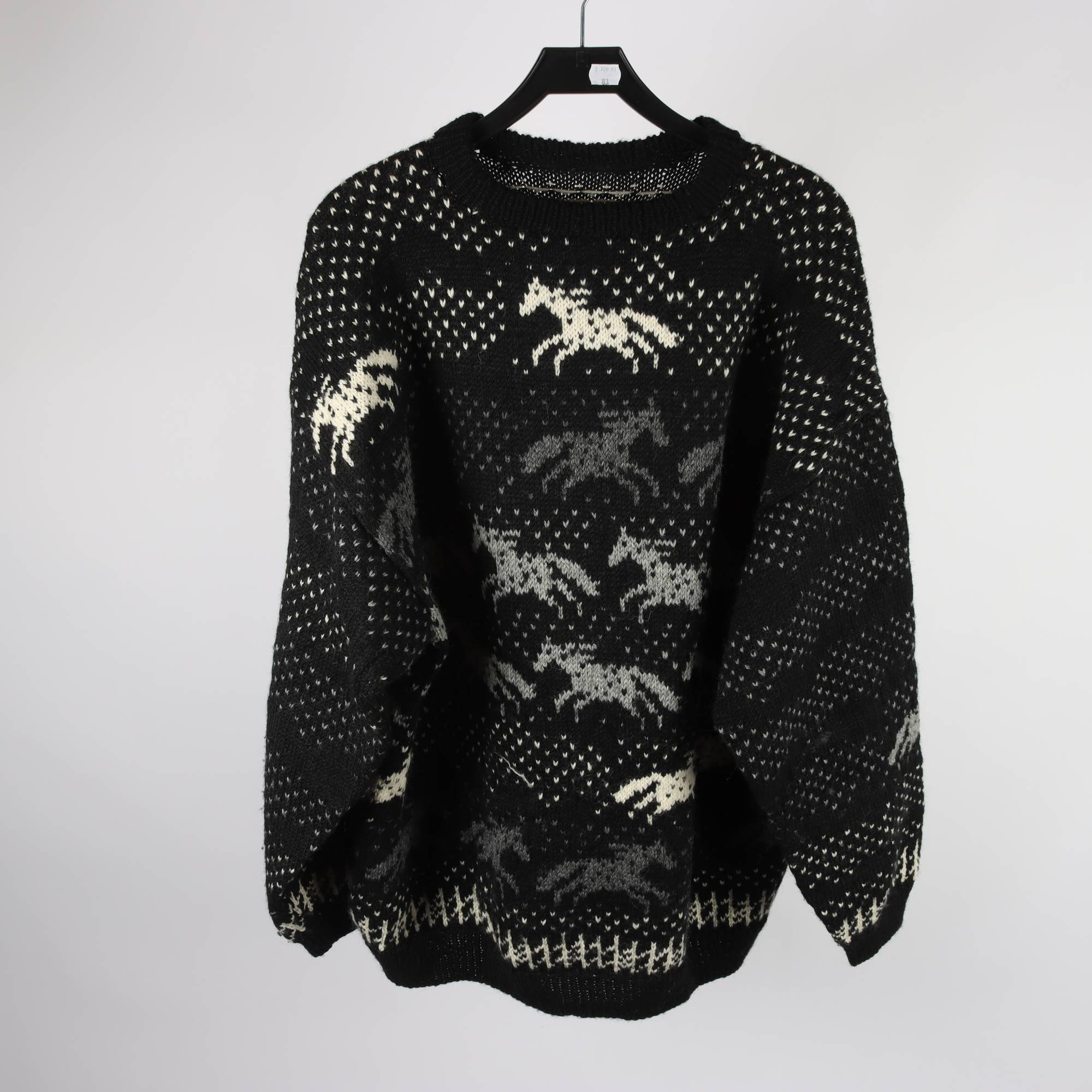 Tröja, Okänd, svart, vit, hästar, stl ca. XXL/XXXL