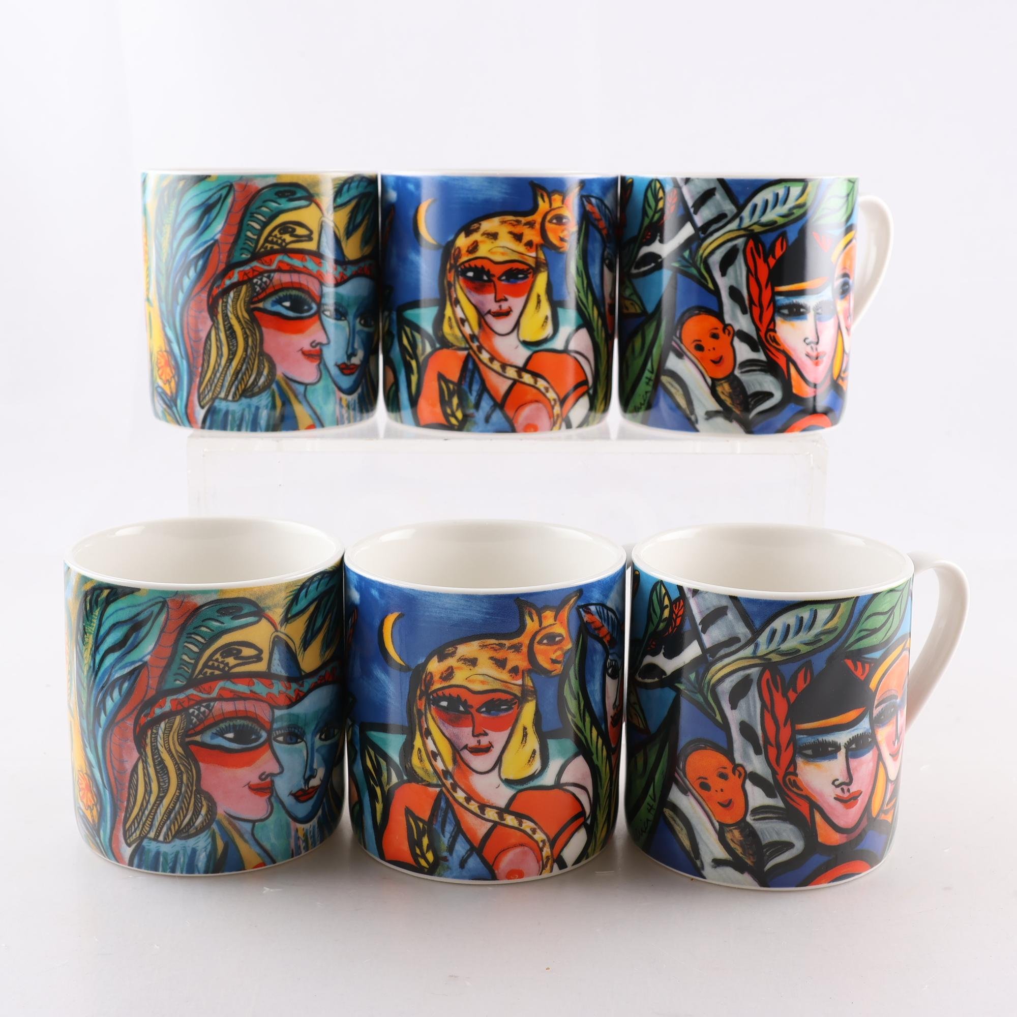 Muggar, porslin, Ulrica Hydman Vallien, Jamida, 6 st. Samfraktas ej.