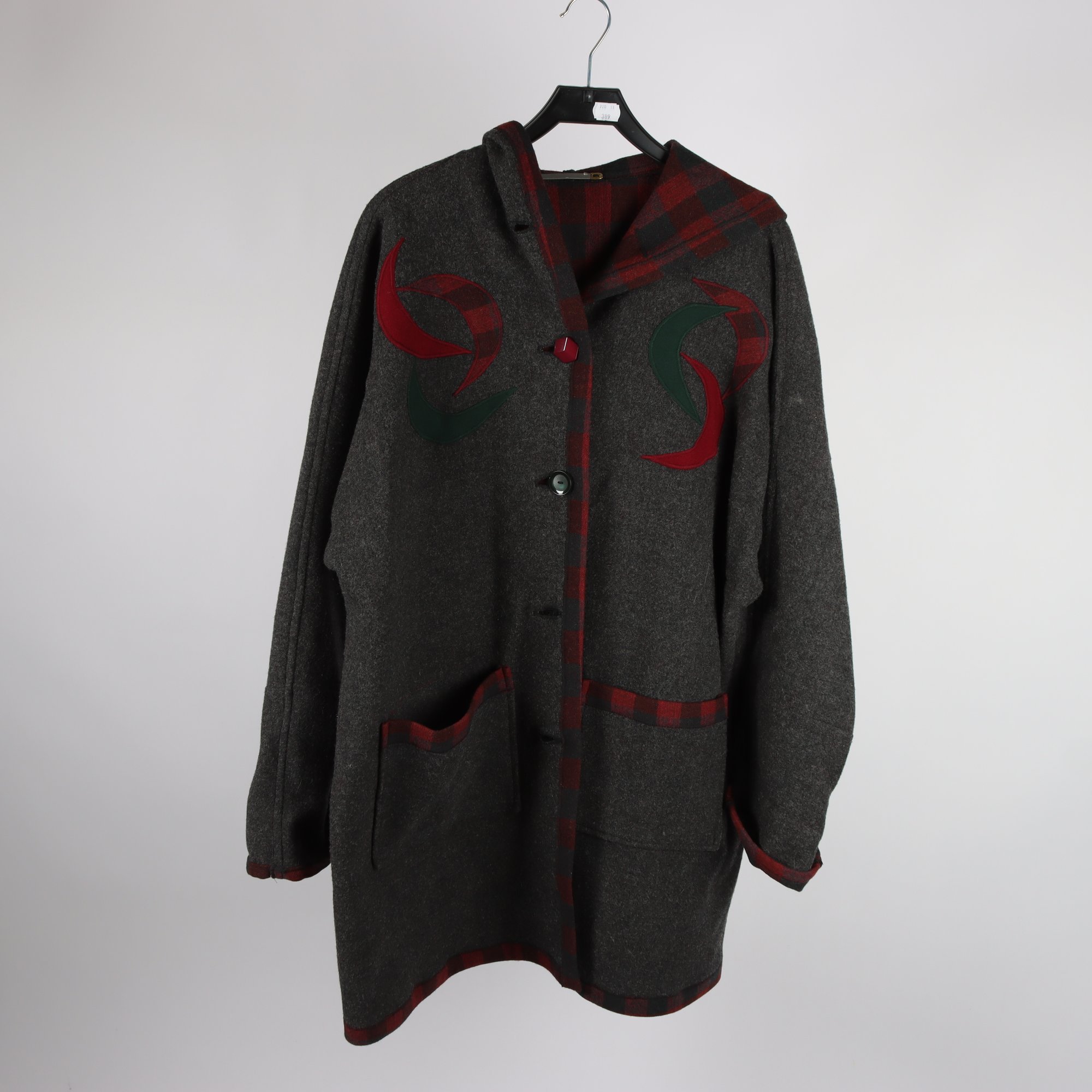 Kappa, Okänd, grå, vinröd, ull, stl. ca. XL/XXL