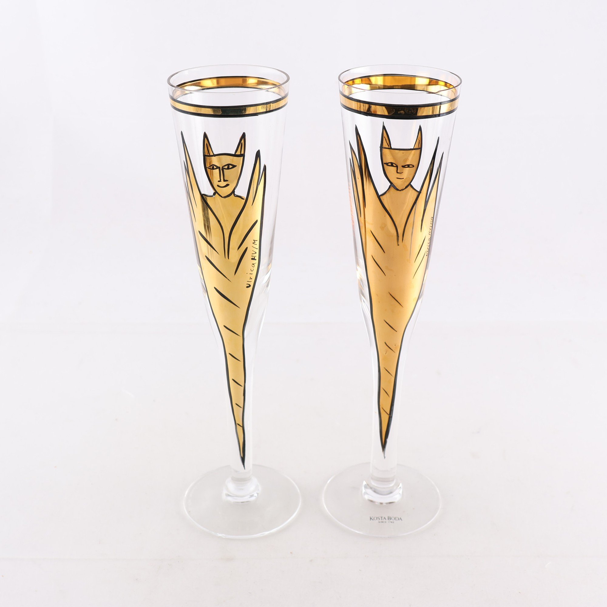 Champangeglas, ”Goldie Devil”, Ulrica Hydman Vallien, Kosta Boda, 2 st