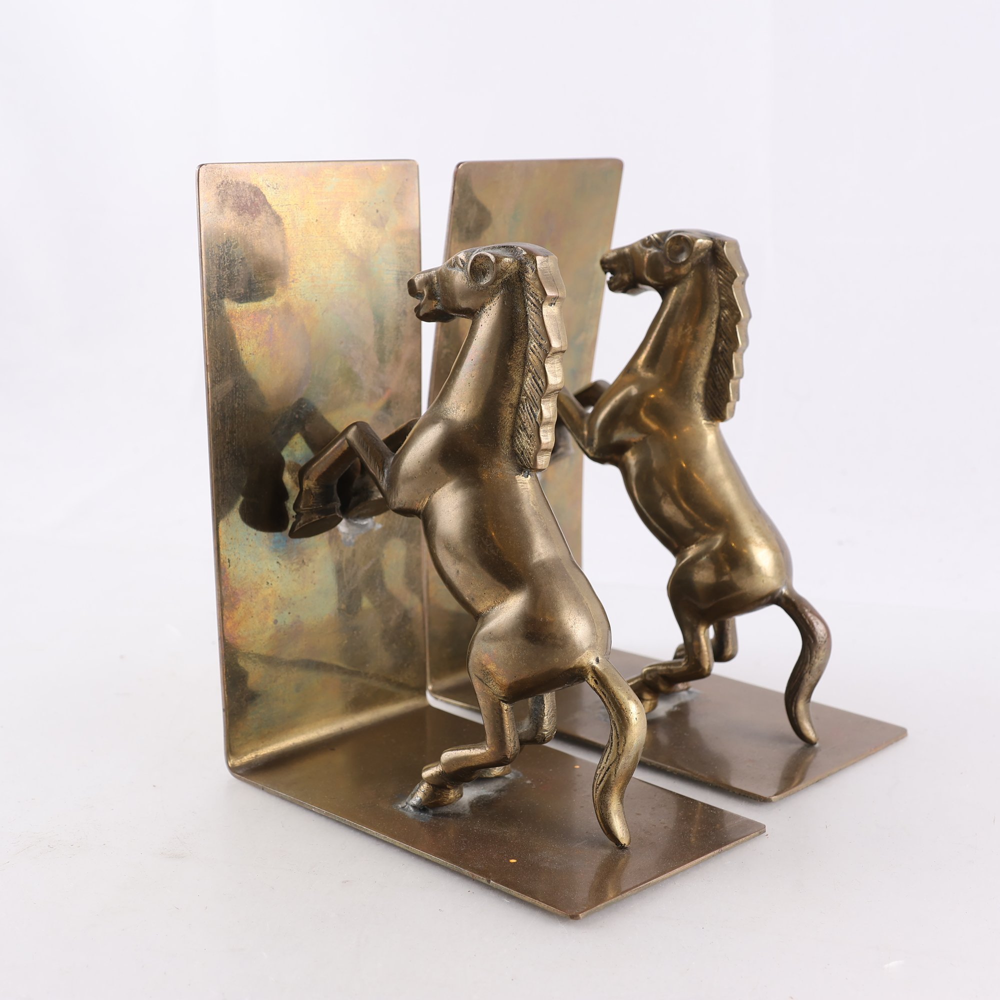 Bokstöd, mässing, hästar, 1900-tal, 2 st