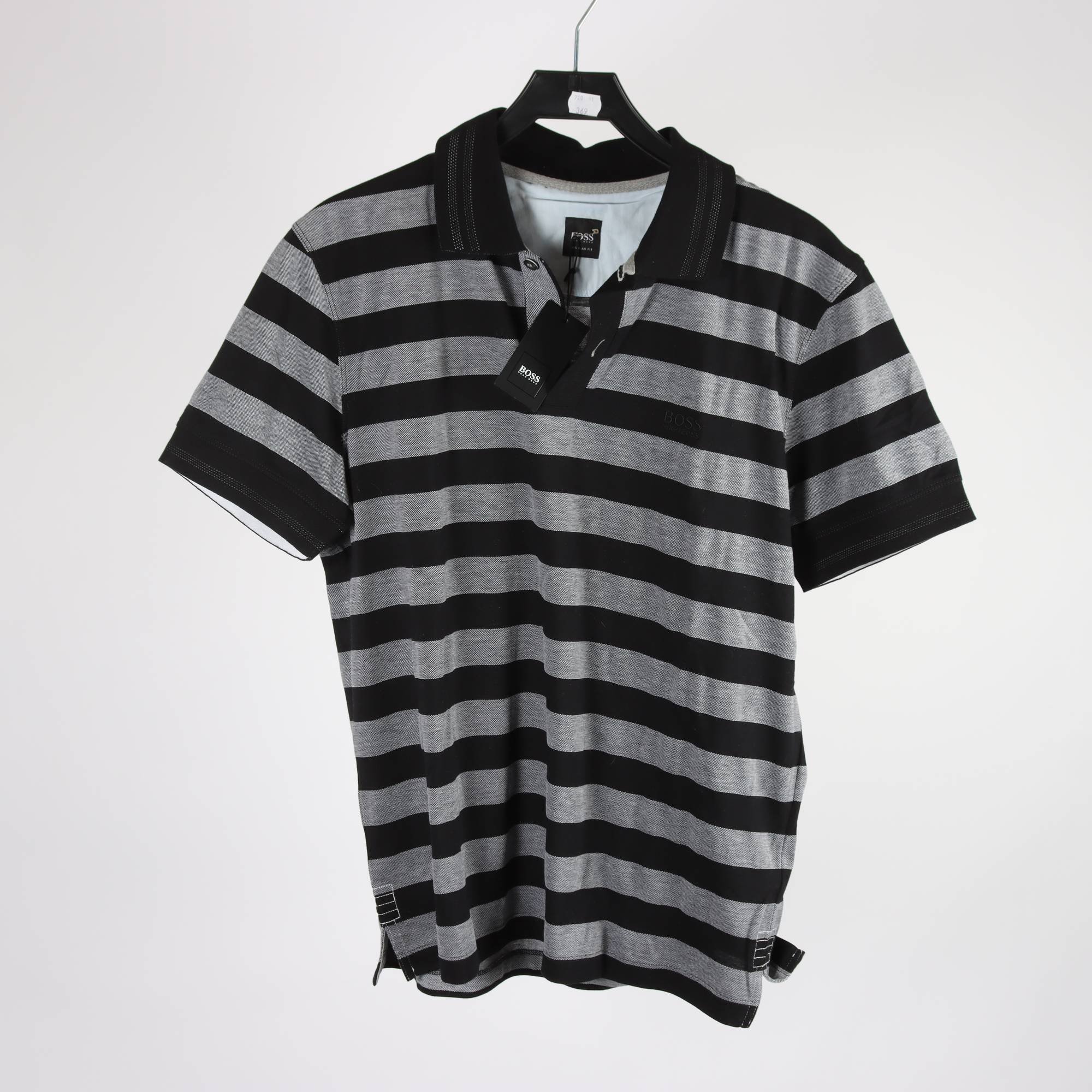 Piké, Hugo Boss, randig, svart, grå, stl. L.