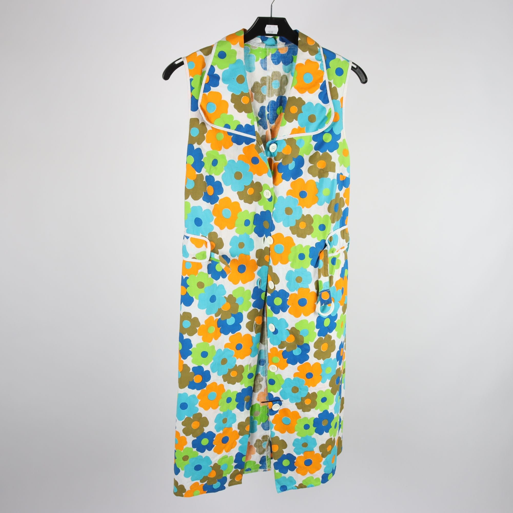 Klänning, International, blommig, blå, retro, stl. ca. XS