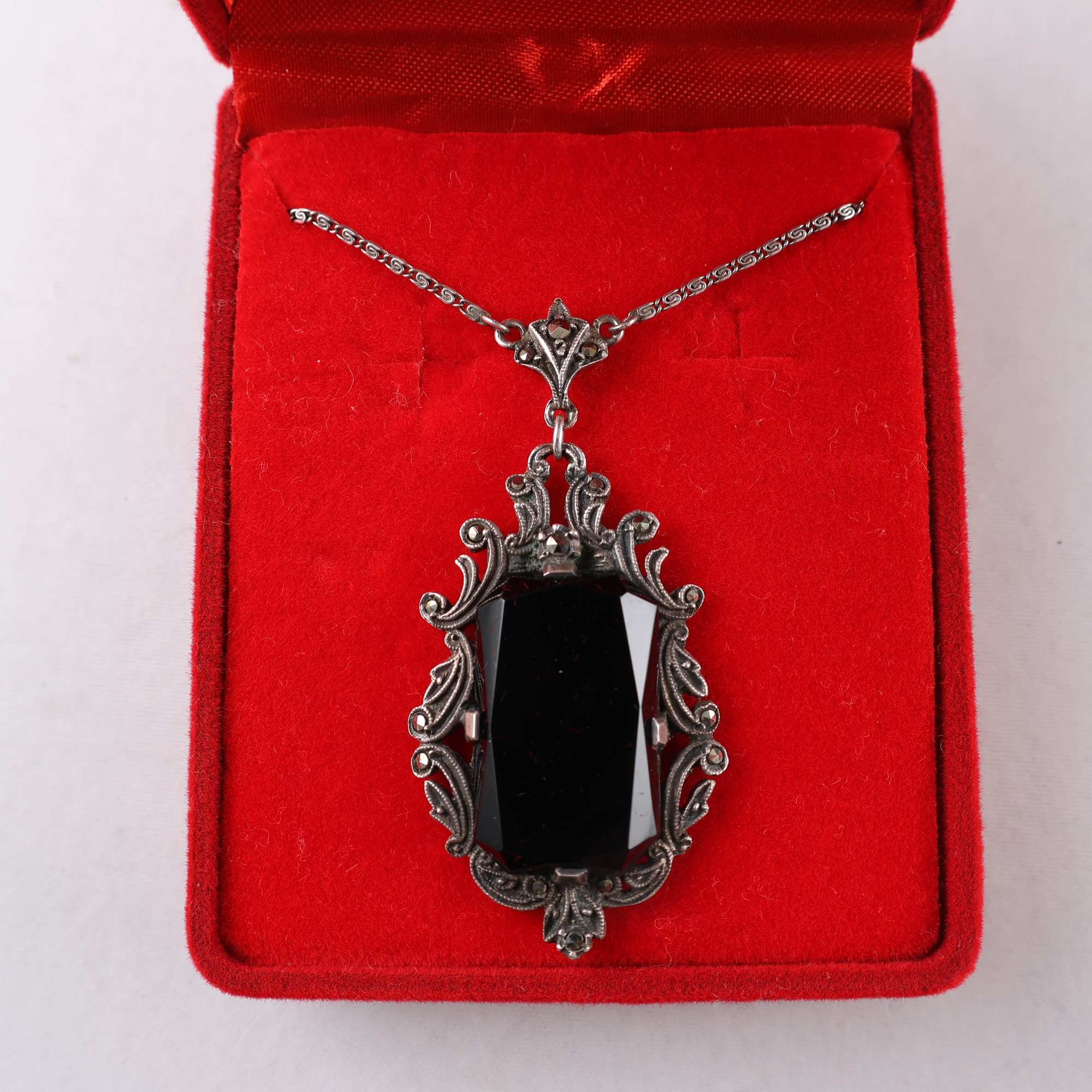 Halsband, silver 925, onyx, markasiter, vintage, brv: 9g