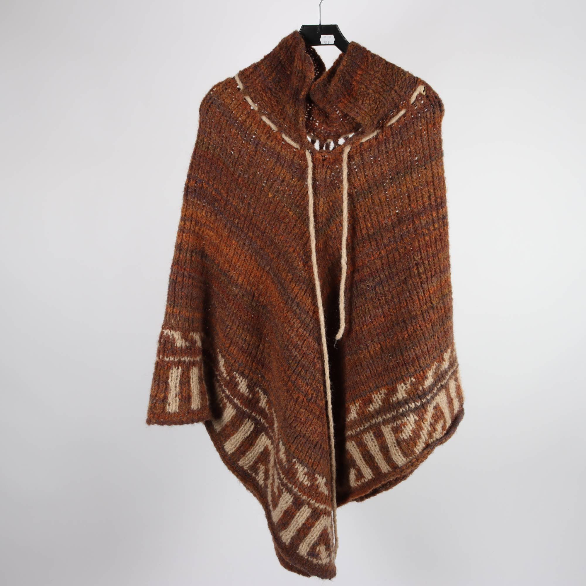 Stickad poncho, Okänd, brun, stl. one size.