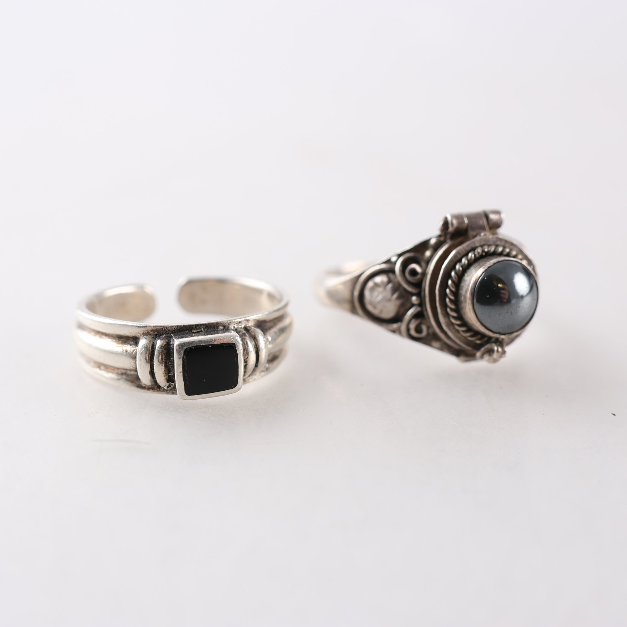 Ringar, silver 925, hematit, onyx, vintage, brv: 6g