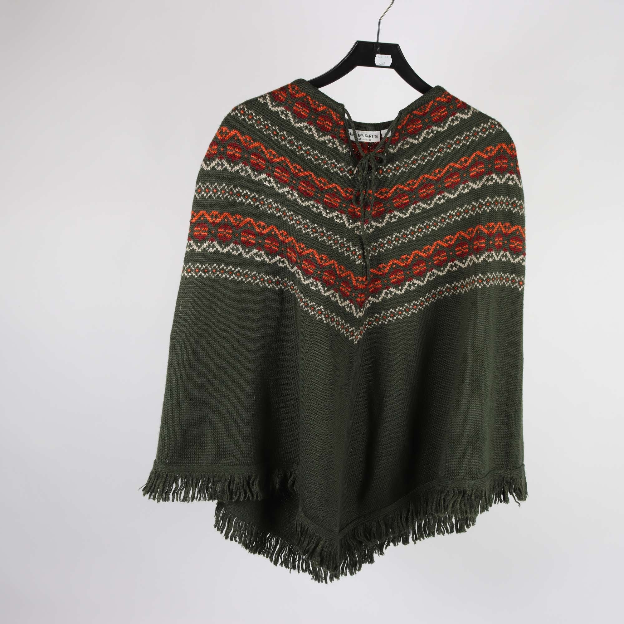 Poncho, Isolina Sartini, grön, orange, ullmix, stl. M.