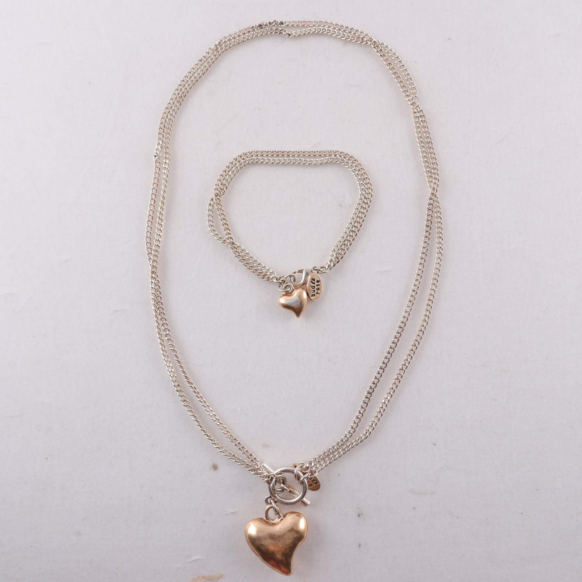 Set, halsband, armband, metall, Bud & Rose, hjärtan