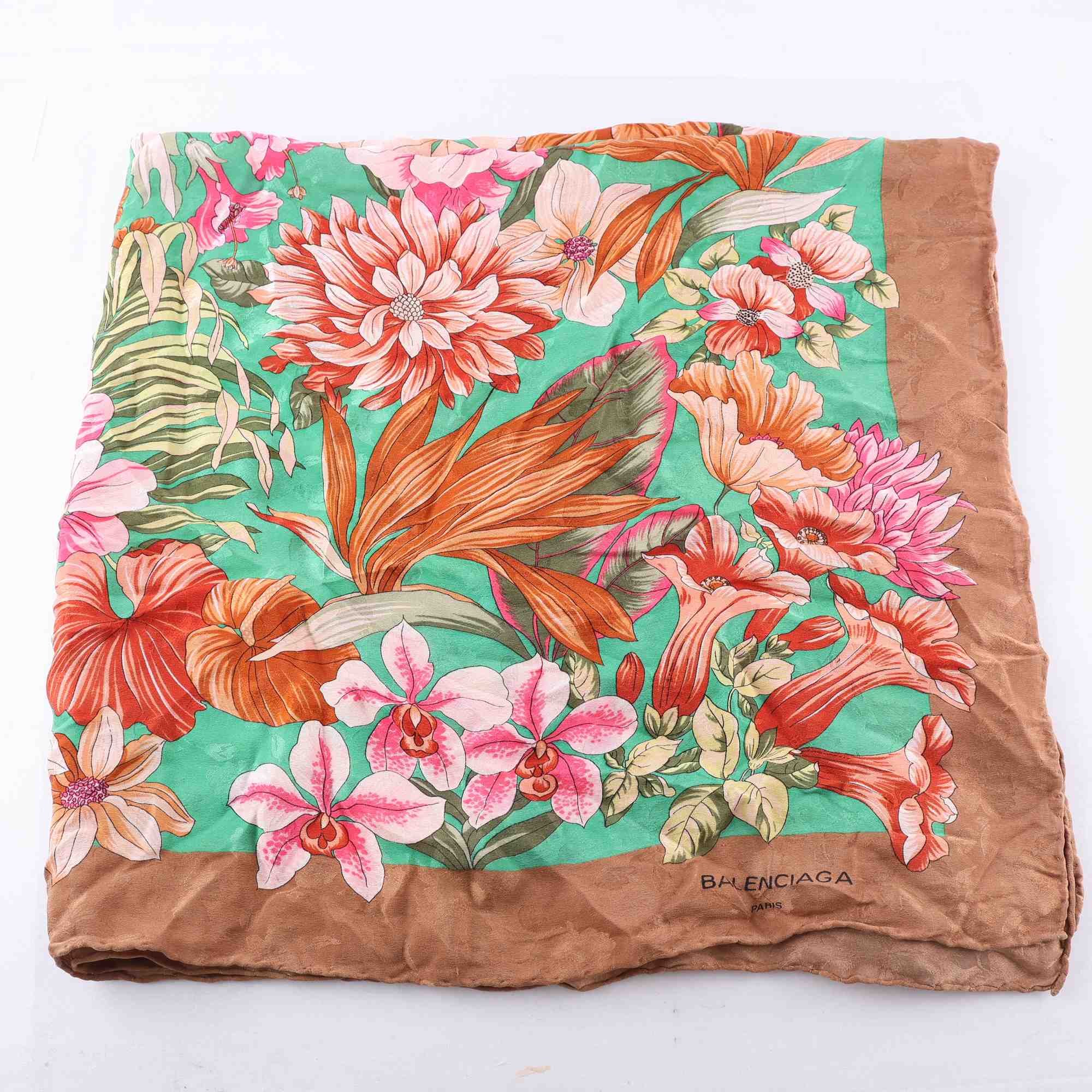 Sjal, Balenciaga, brun, grön, 100% silke.