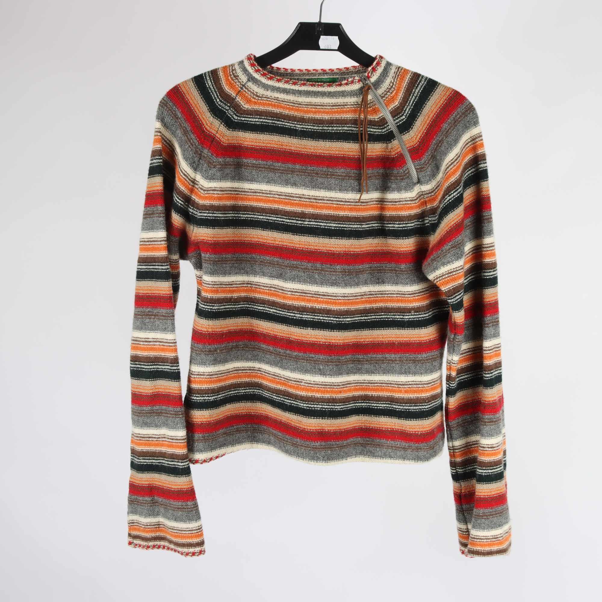 Tröja, Benetton, randig, grå, röd, ull, stl. M.