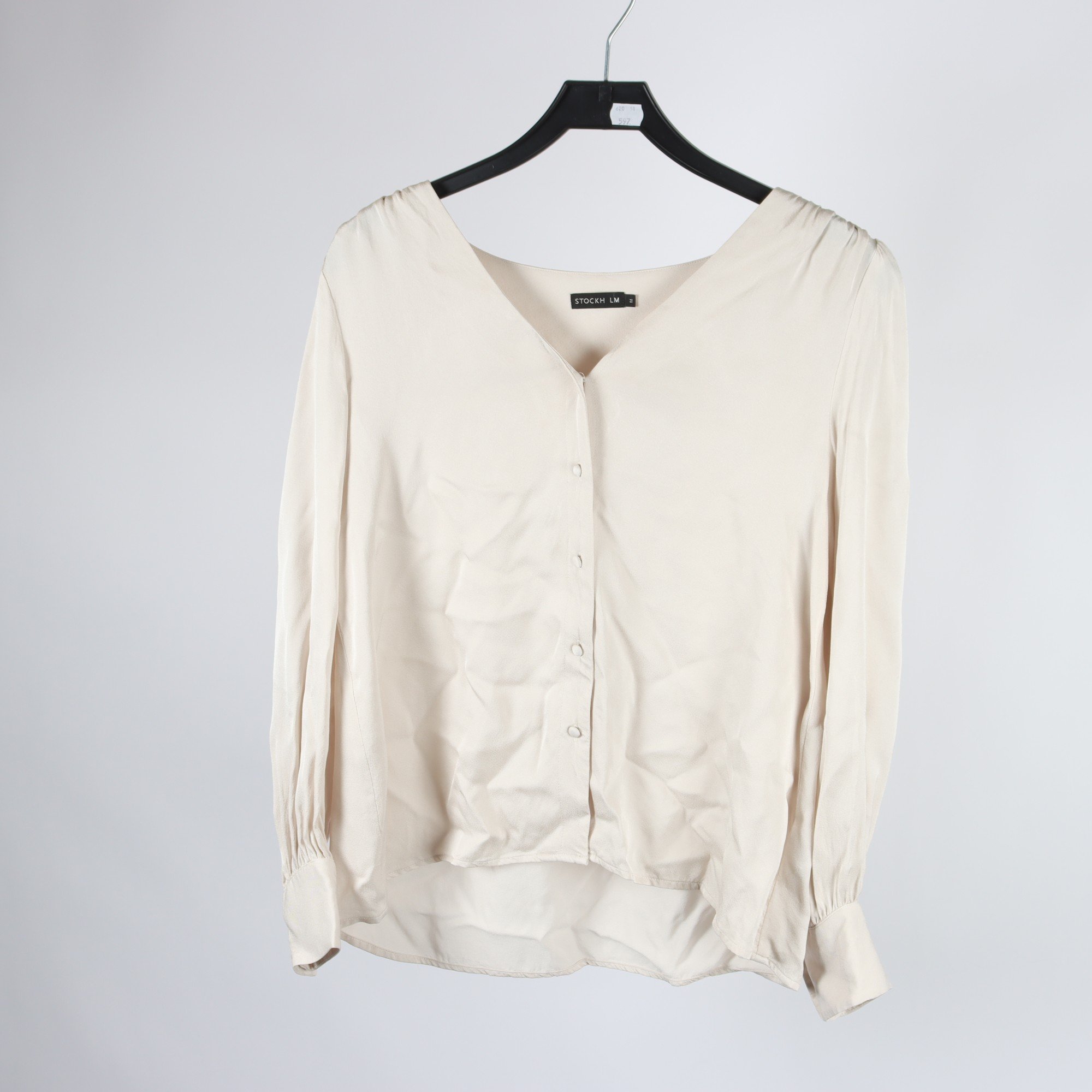 Blus, Stockh LM, vit/grå, stl. M.