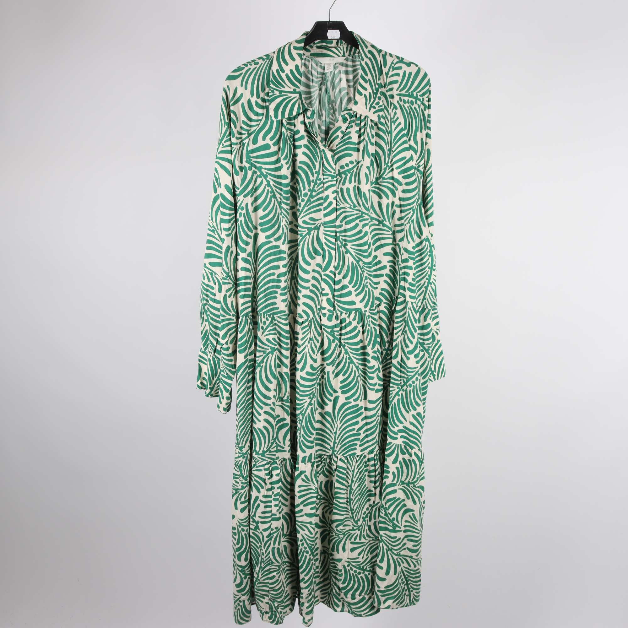 Klänning, H&M, vit, grön, stl. XL.