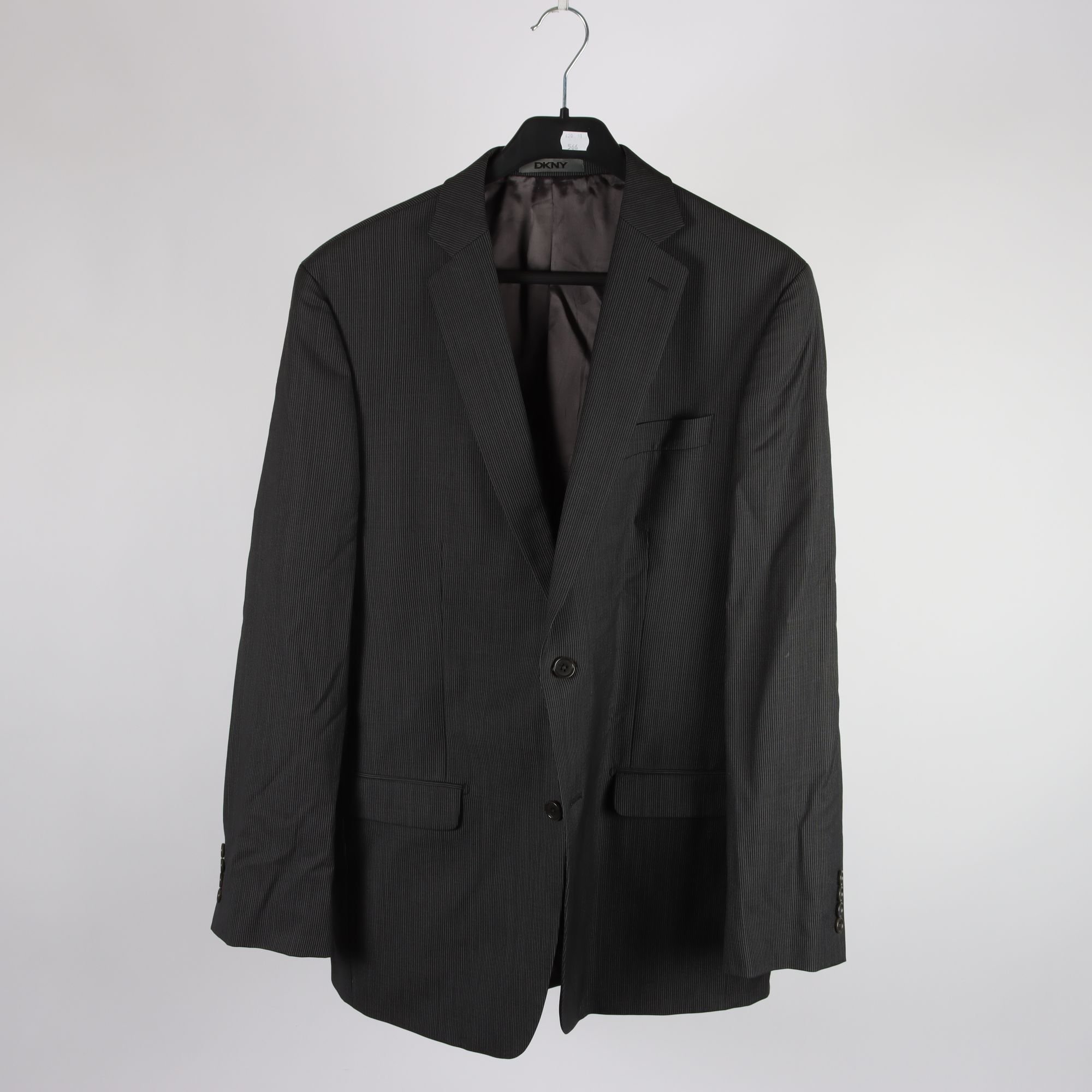 Kavaj, DKNY, randig, svart, ull, stl. 42.